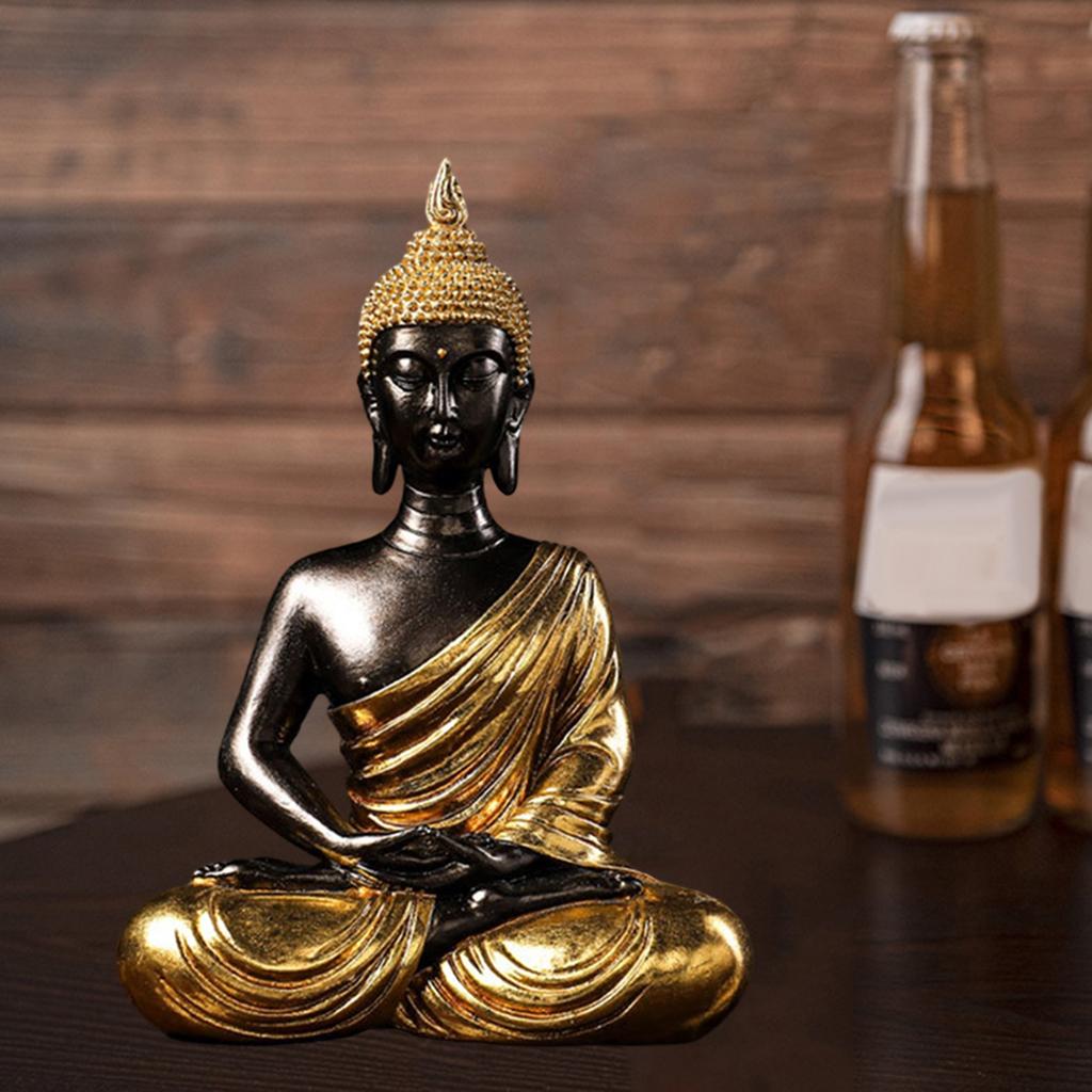 Buddha Statue Gold Figurines Sculpture Meditation Decor 19.5x10.5x27.5cm