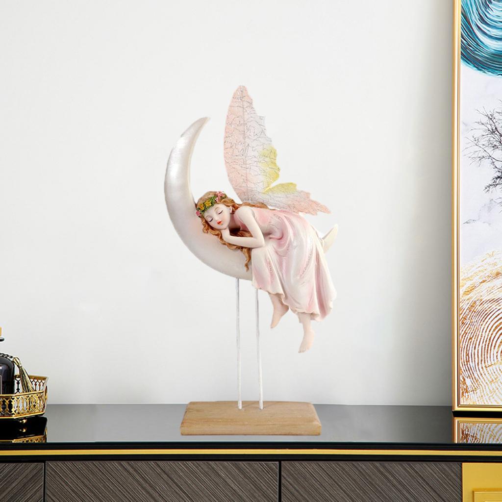 Angel Statue Moon Wings Cherub Figurine Sculpture Home Living Room Decors