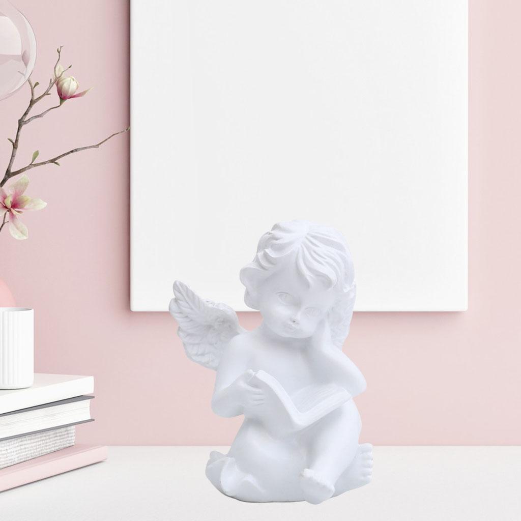 Resin Angel Cherub Figurine Sculpture Desktop Decoration Reading Angel