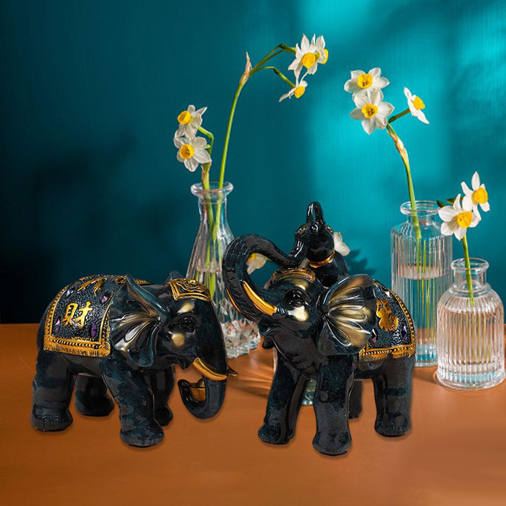 Elephant Figurines Resin Ornament Sculpture Stand for Home Showcase Bedroom blue