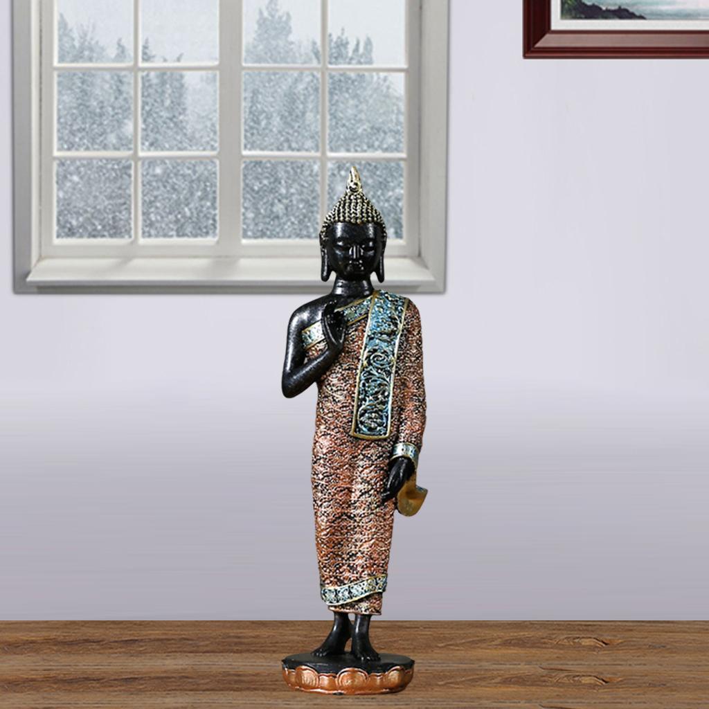 Meditating Buddha Statue Collectibles Sculpture Tabletop Artwork Decor Gift Black Stand Pose A