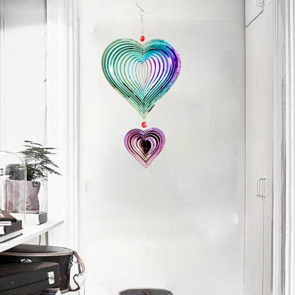 3D Stainless Steel Wind Spinner Ornament 3D Heart Wind Chimes for Lawn Yard Colorful