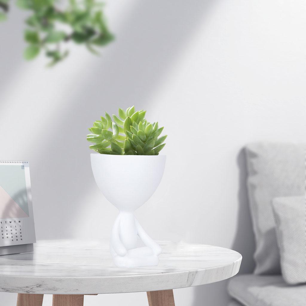 Humanoid Flowerpot Succulent Pot Crafts Tabletop Decor Cross-legged White