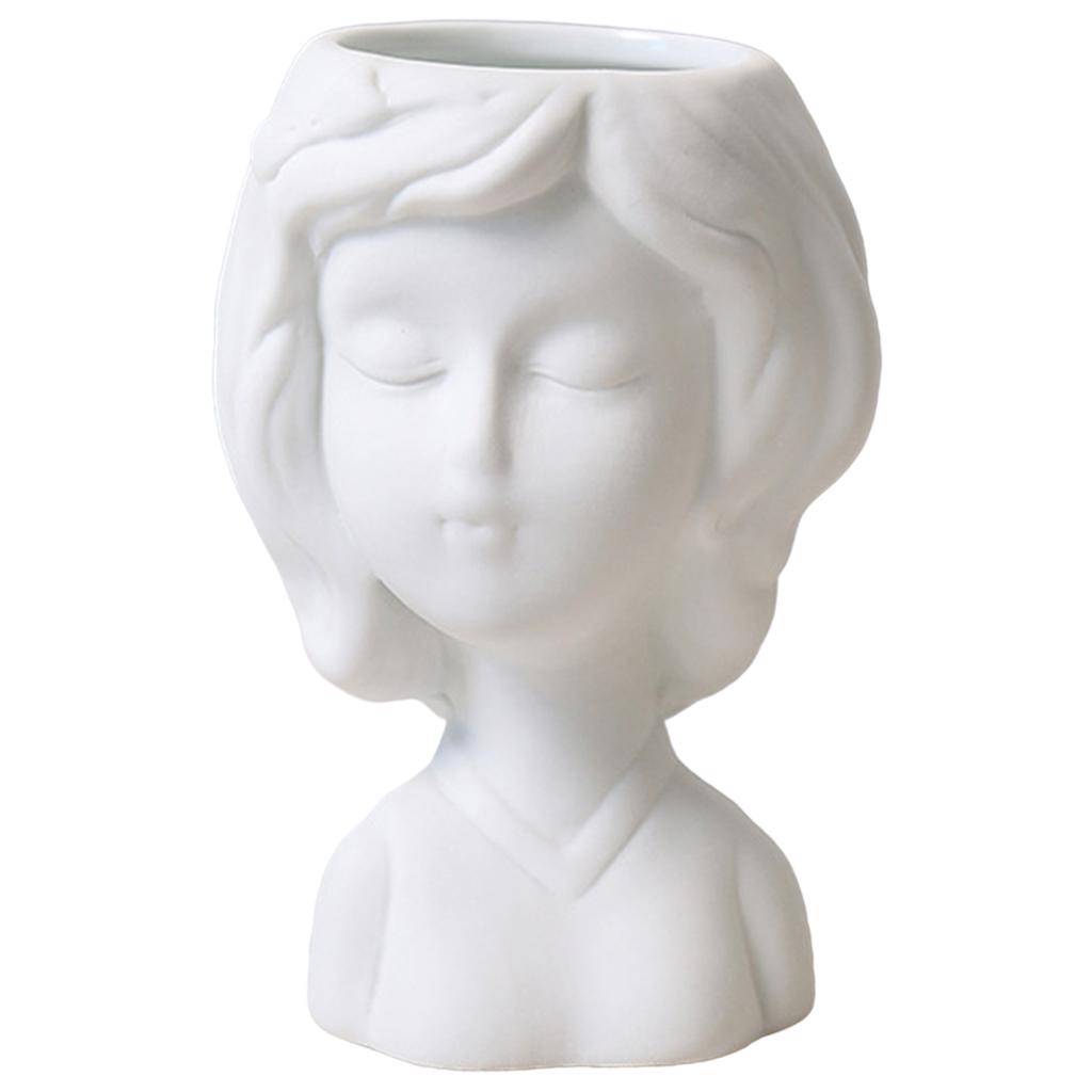 Ceramic Vase Girl Face Head Flower Pot Plant Planter Home Living Room Decor Cute 11.5x8x7.5cm