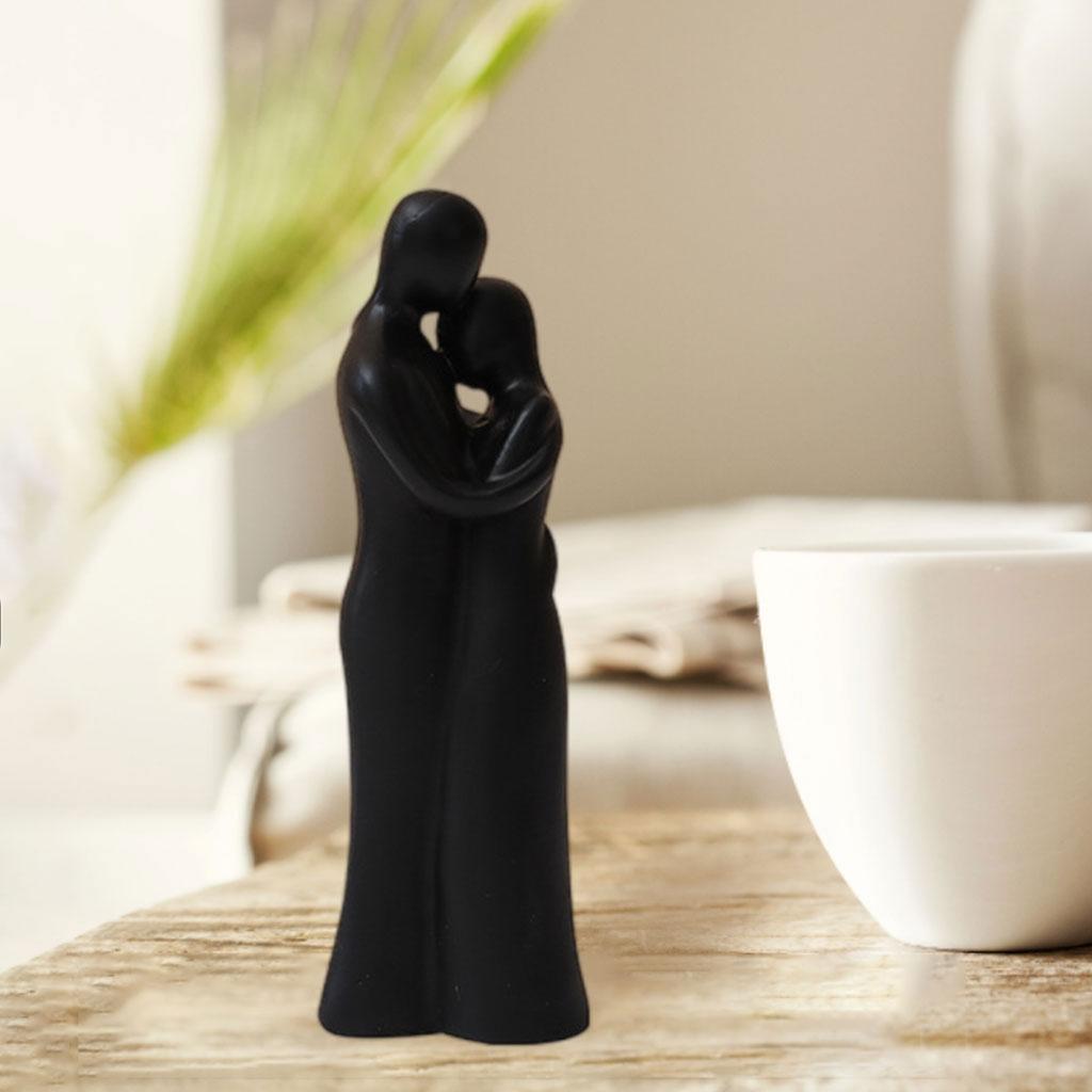 Resin Family Couple Figurine Sculpture Desktop Decoration Hug Black