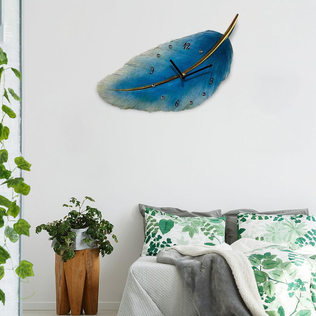 Large Unique Leaves Wall Clock Living Room Ornament Feather