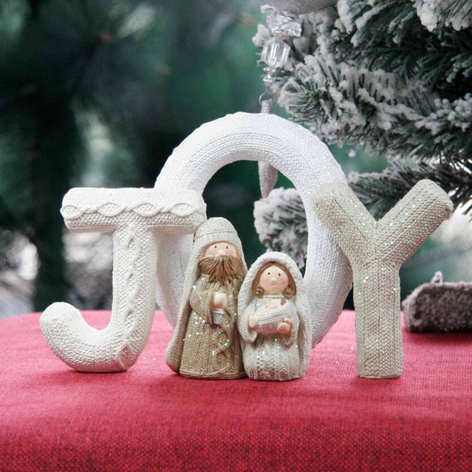 Nativity Scene Figures Set Elegant Christmas Crafts Indoor JOY beige