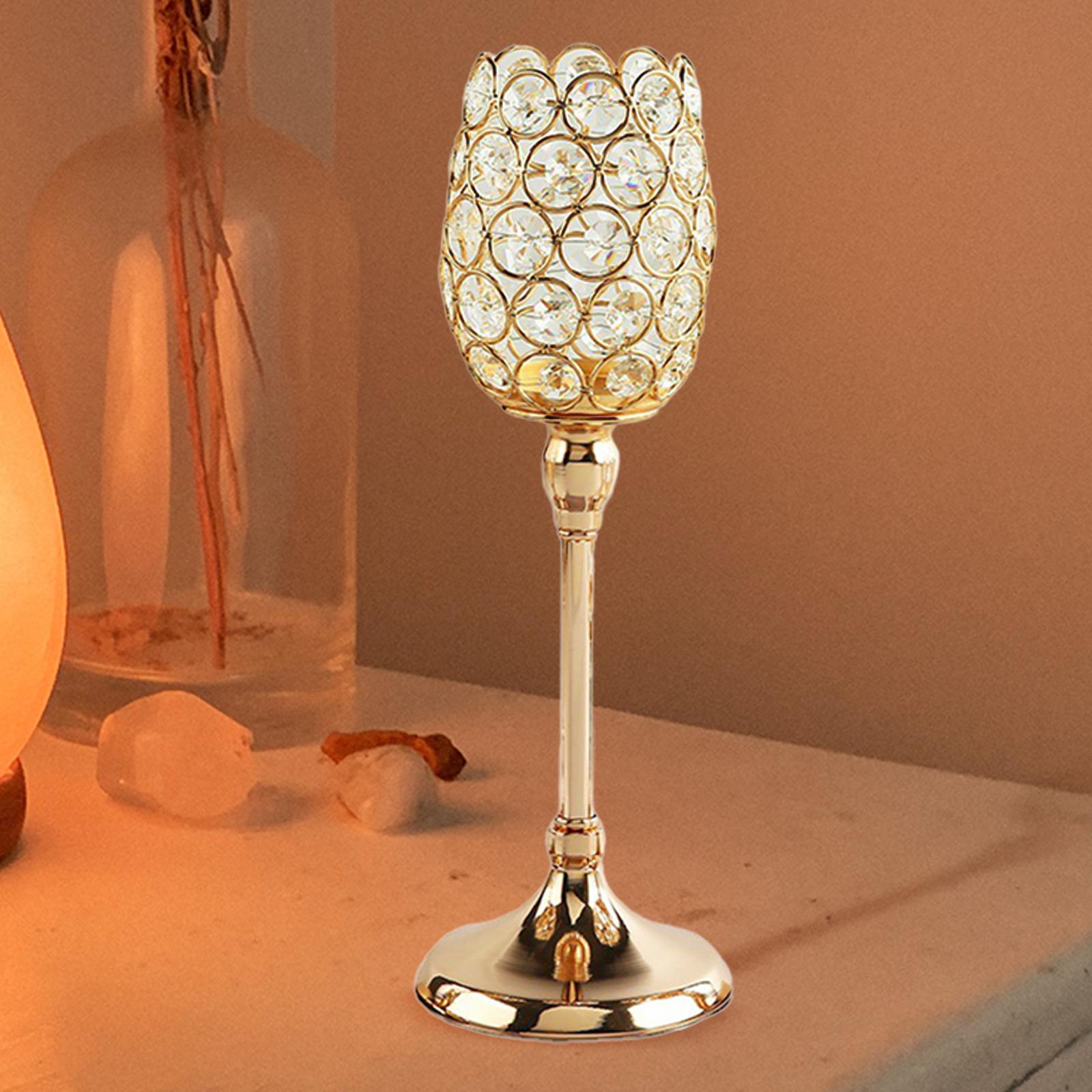 Crystal Candle Holder Golden Votive Candlestick Stand for Anniversary Event L