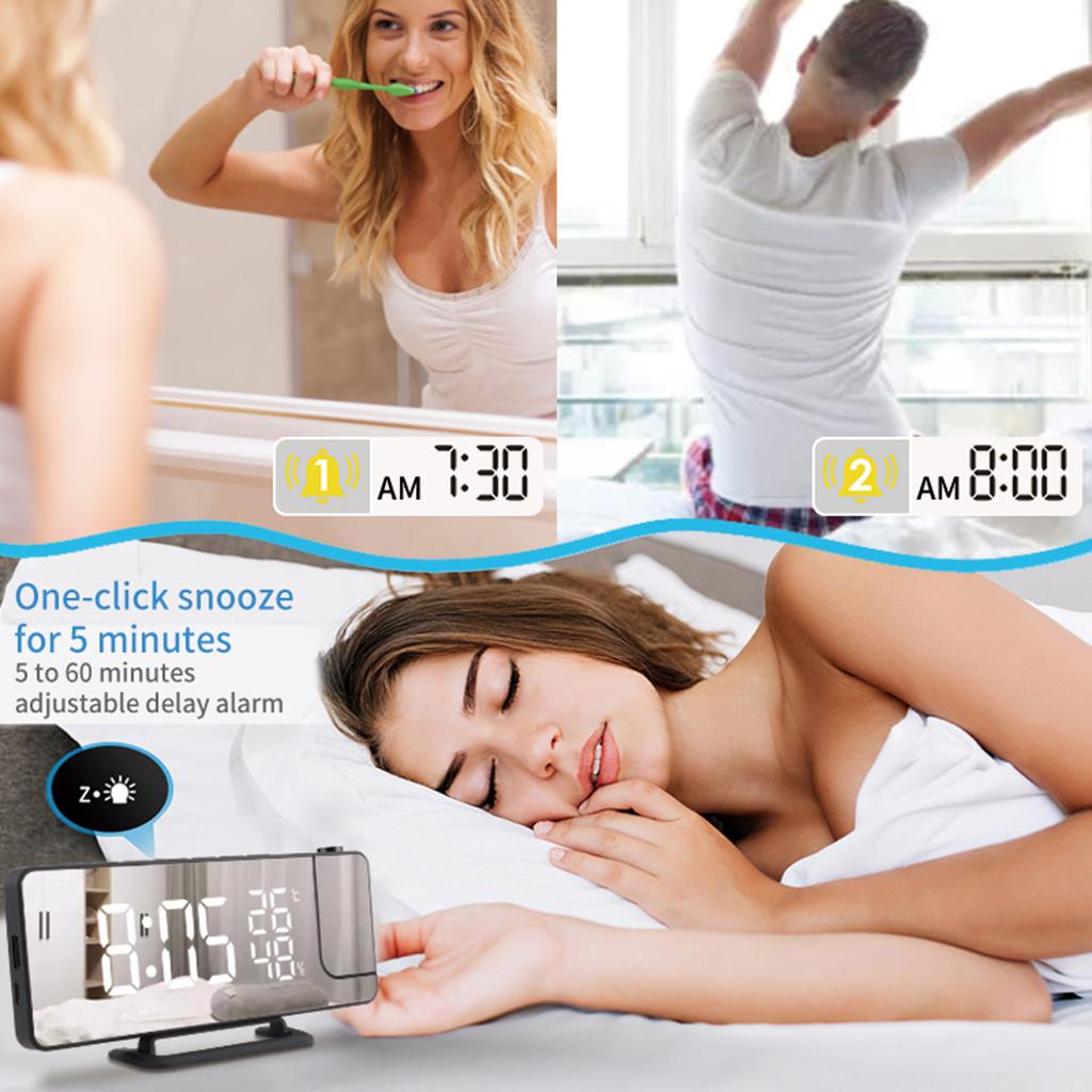 Radio Digital Projection Temperature Hygrometer Alarm Clock w/Light Snooze
