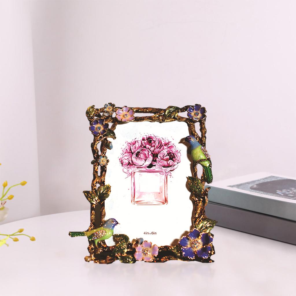 Tabletop Photo Display Picture Frame Metal Decor for Living Room Bedroom Flower and Bird