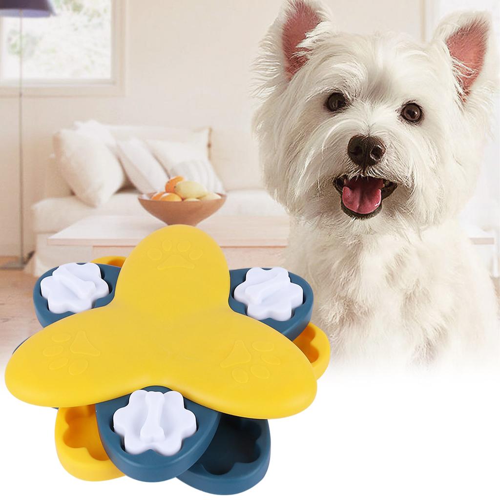 Dog Spin Food Feeder Pet Puzzle Activity Game Training Bowl Interactive Play Yellow
