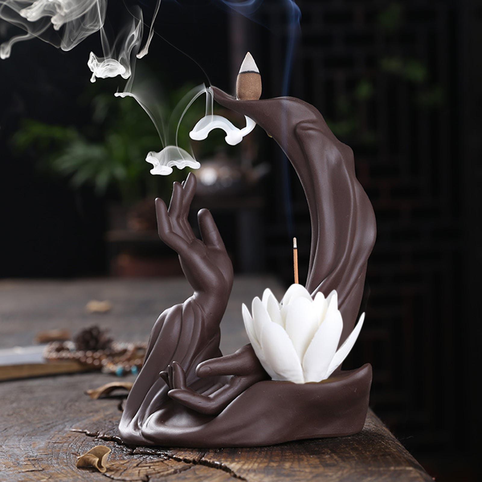 Buddha Hand Incense Burner Incense Holder Flower Home Waterfall White flower