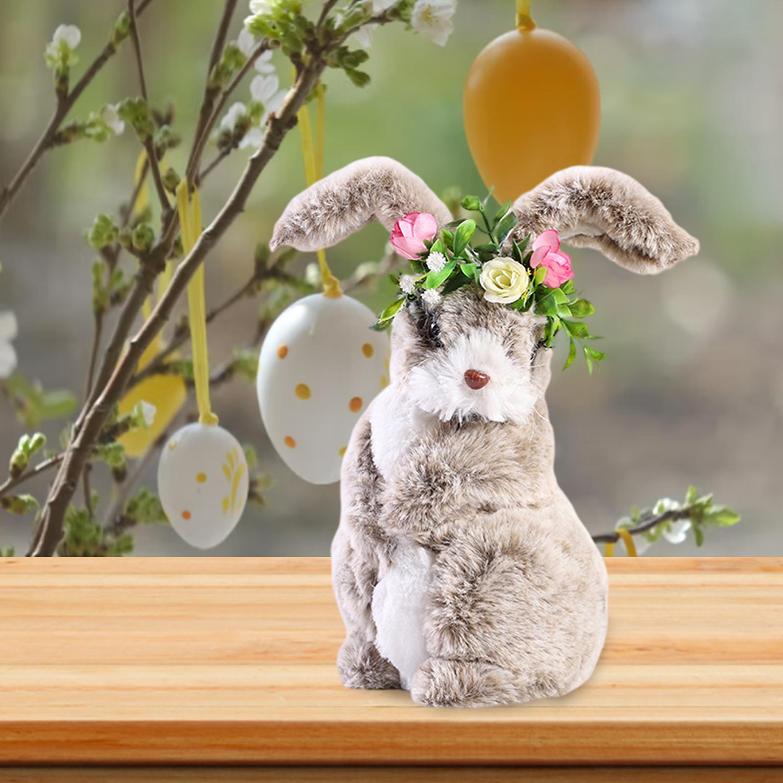 Soft Easter Rabbit with Wreath Photo Props Art for Outdoor Desk Ornament A