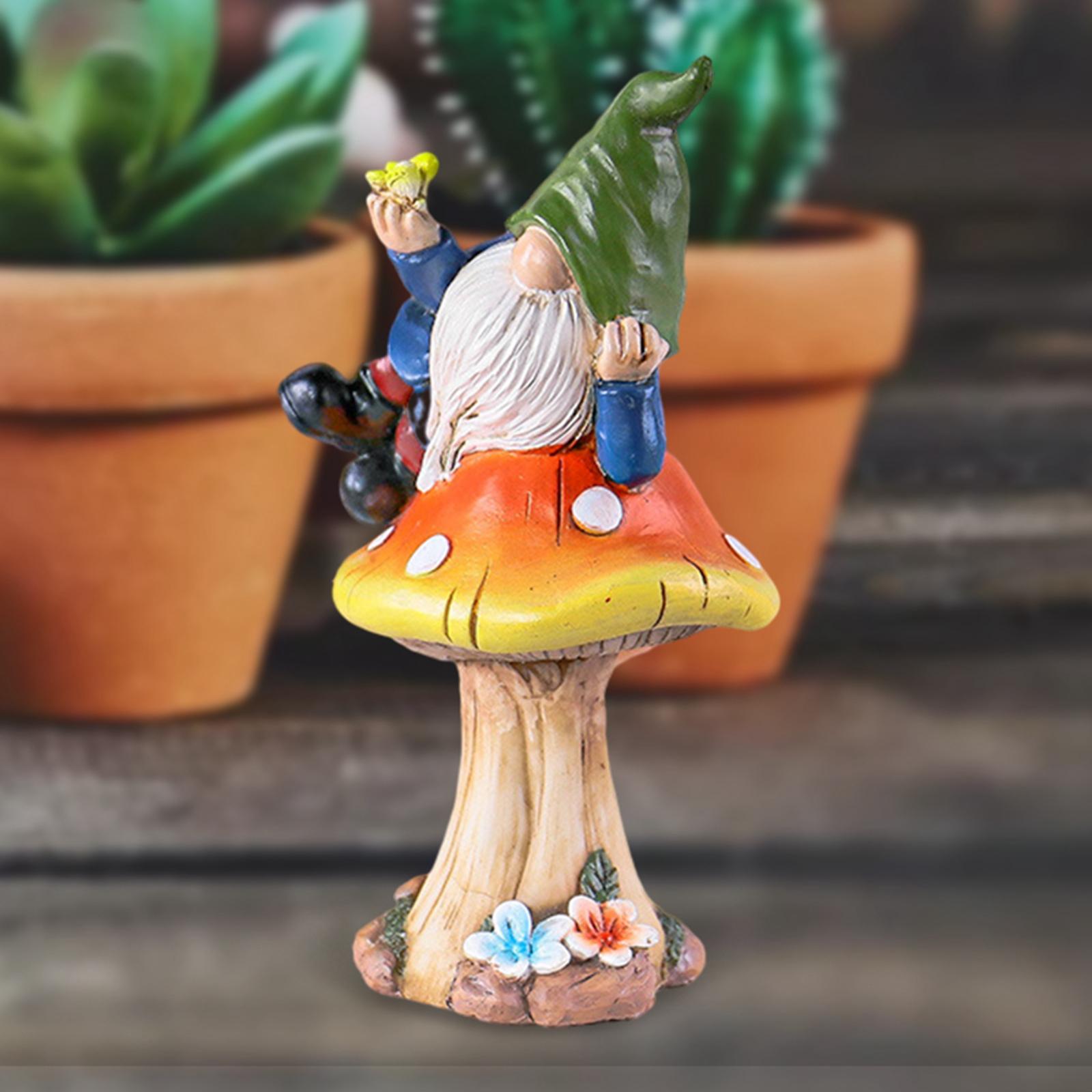 Resin Elves Mushrooms Statue Garden Dwarf Figurine Ornaments  10x7.8x17cm
