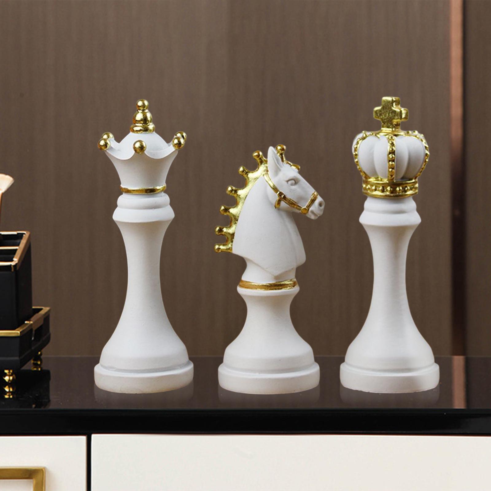 3Pcs Creative International Chess Figurine Statue for Office Home Decoration White