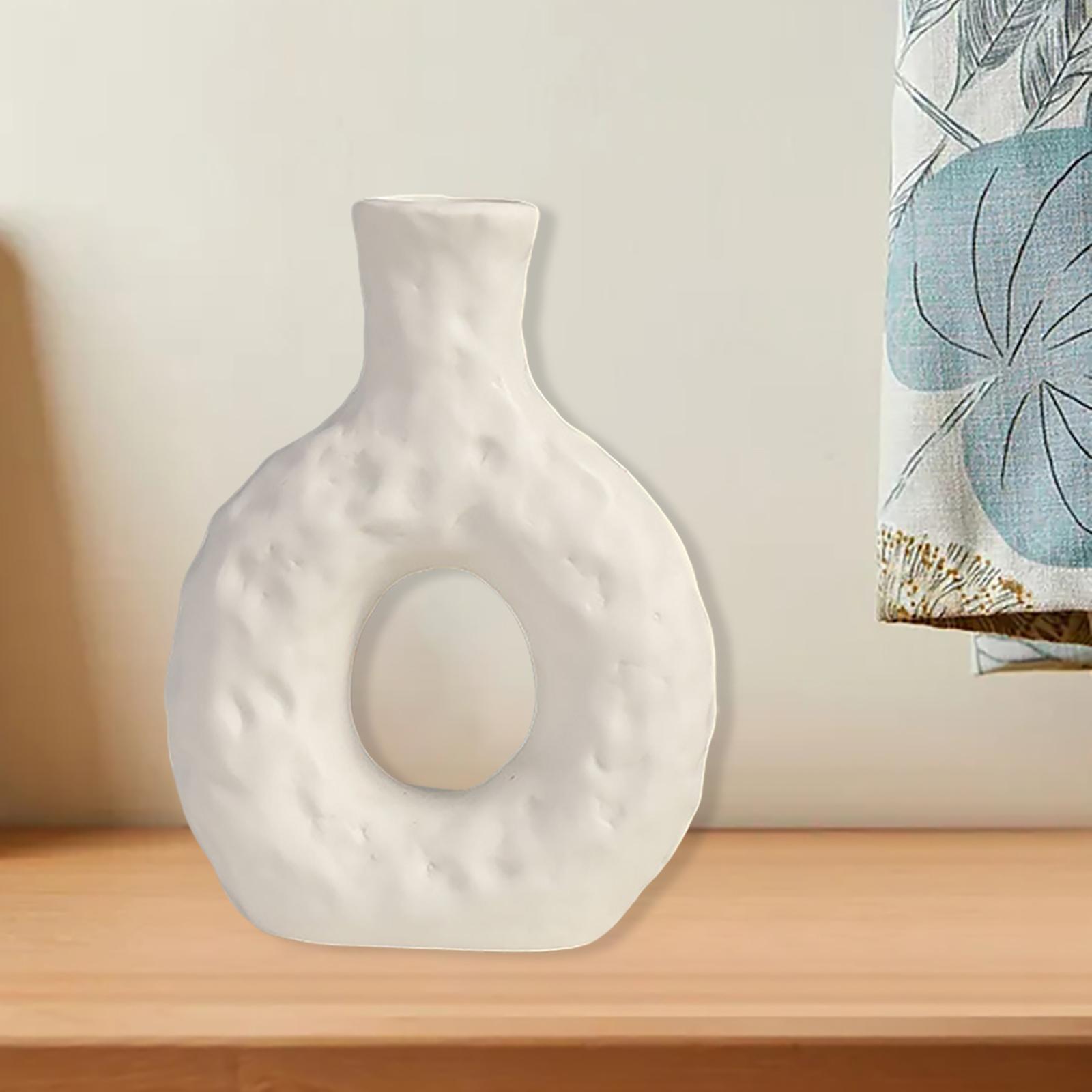 Modern Ceramic Vase Art Crafts Dry Flower Vase for Home Bedroom Garden White