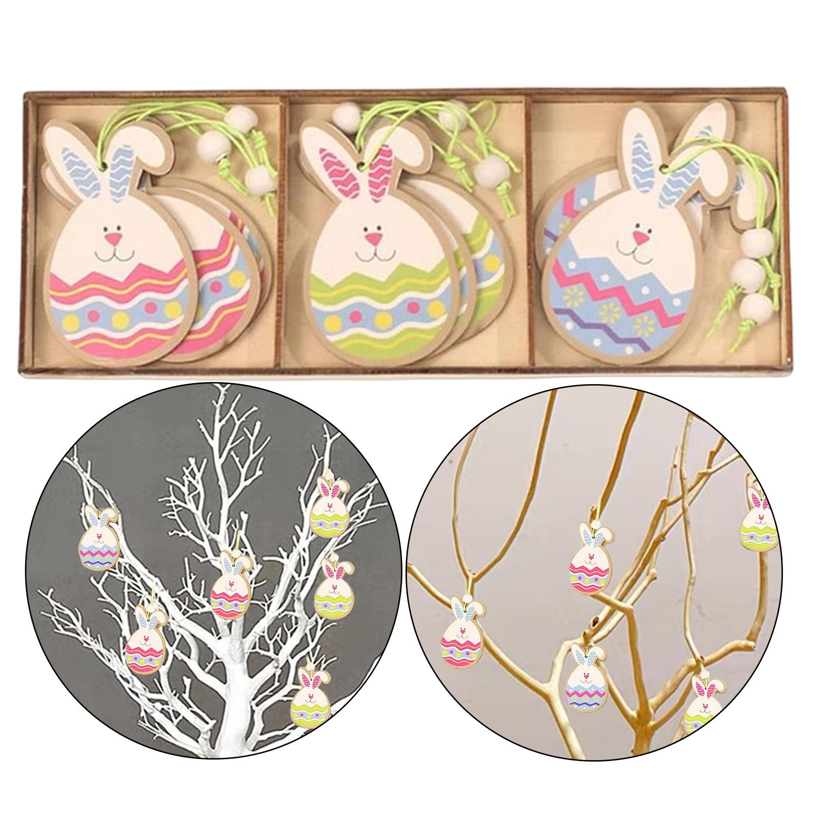 9pcs Easter Hanging Plaque Ornament Bunny Rabbit Wood Crafts Wall Ornament B