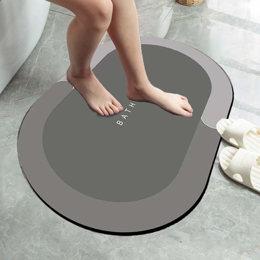 Bathroom Mat Absorbent Balcony Carpet Floor Shower Rugs Oval Gray M