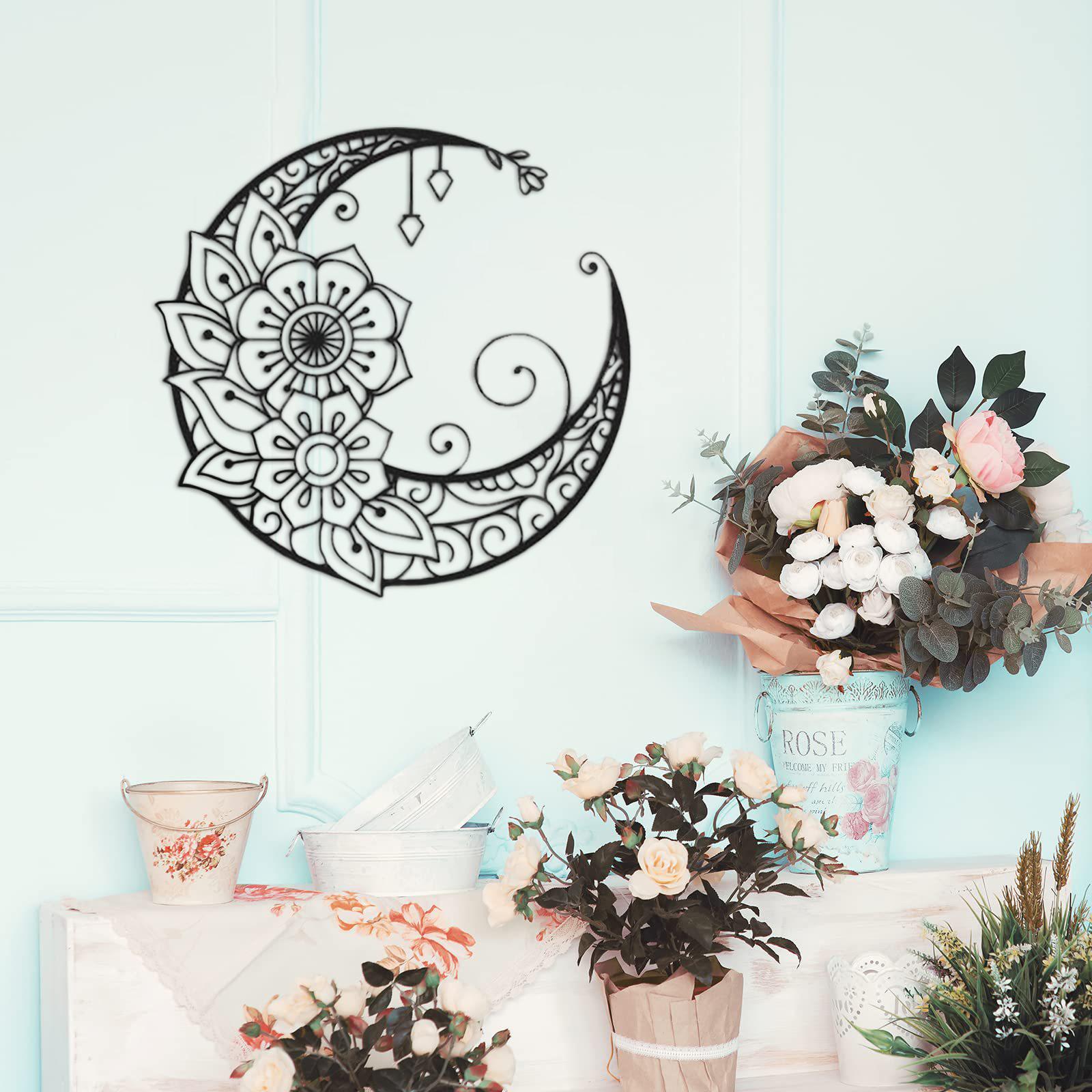Flower Moon Wall Art Artistic Wall Sculpture Hanging for Home Yard Style A