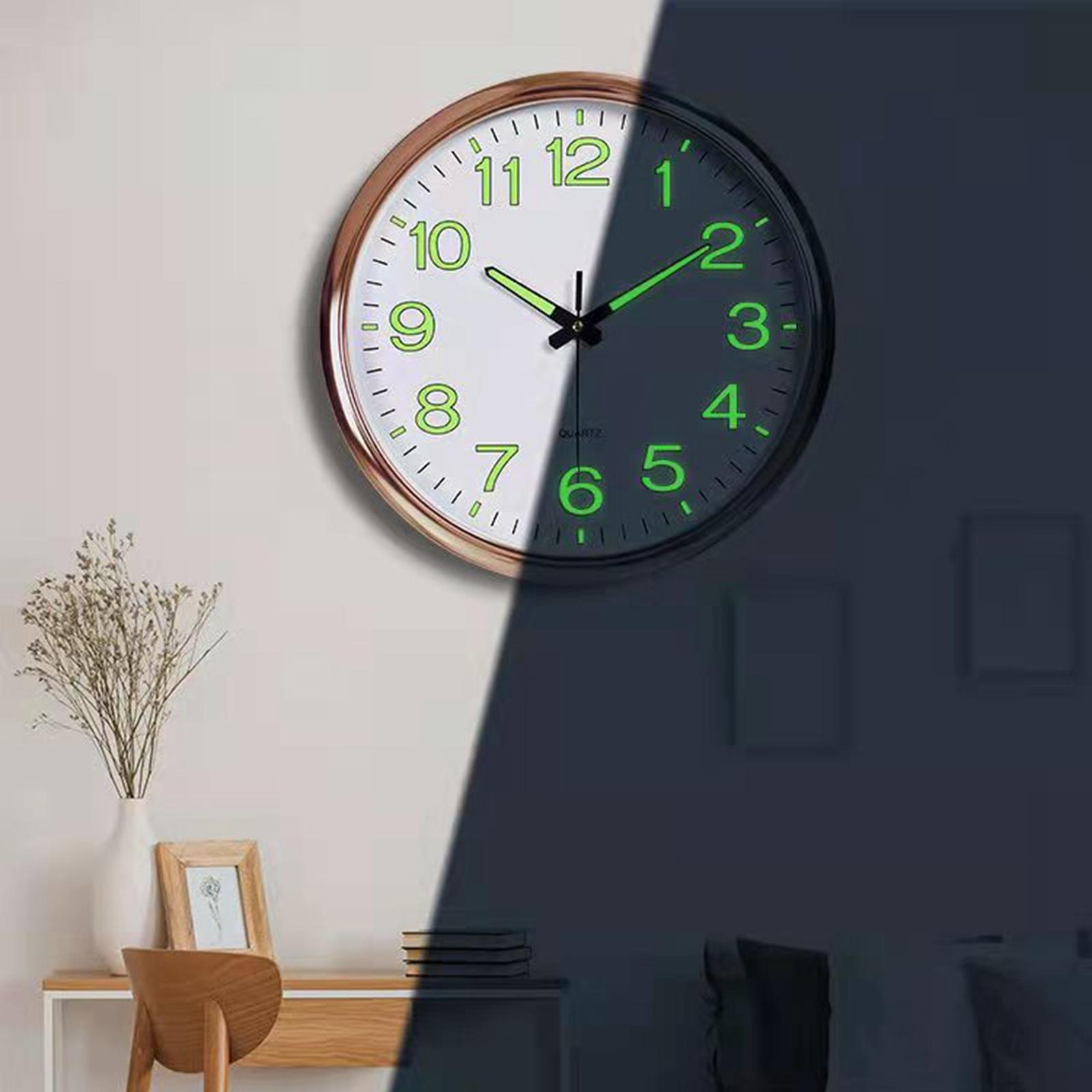 Luminous Wall Clock Silent Night Lights Non Ticking Quartz Clocks White