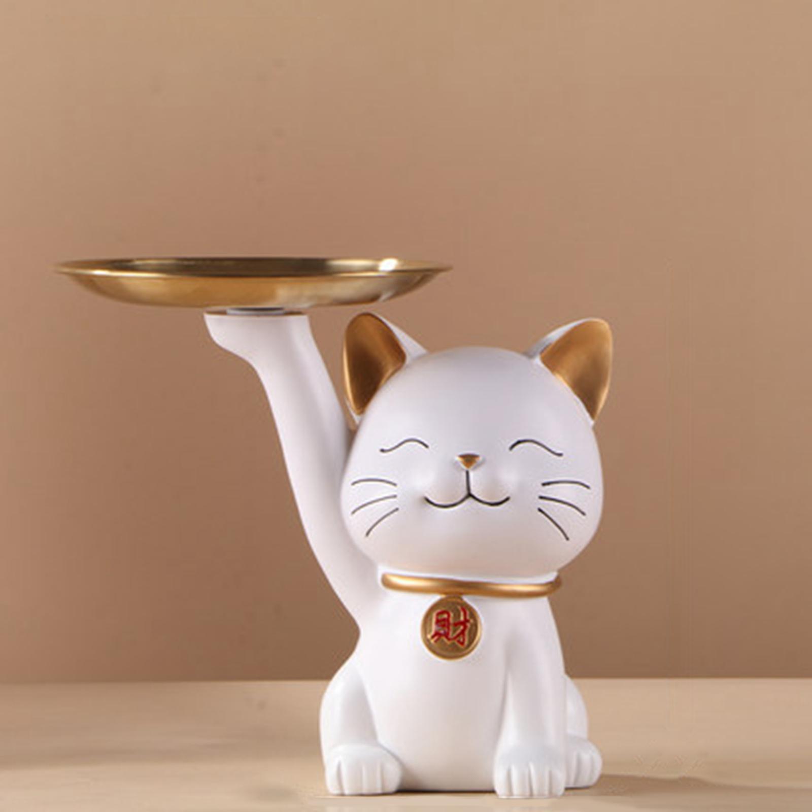 Cat Statue Desk Storage Art Figurines for Watches, Jewelry, Lipsticks Rack Hand Touch Ground