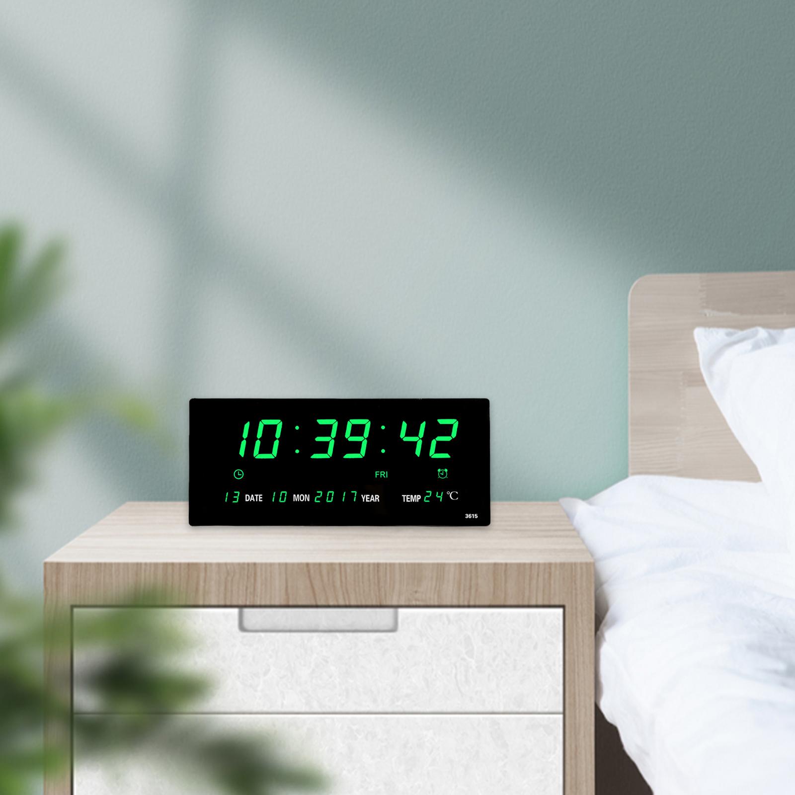 Electric Wall Clock Decor Calendar Display for Bedroom Living Room Green