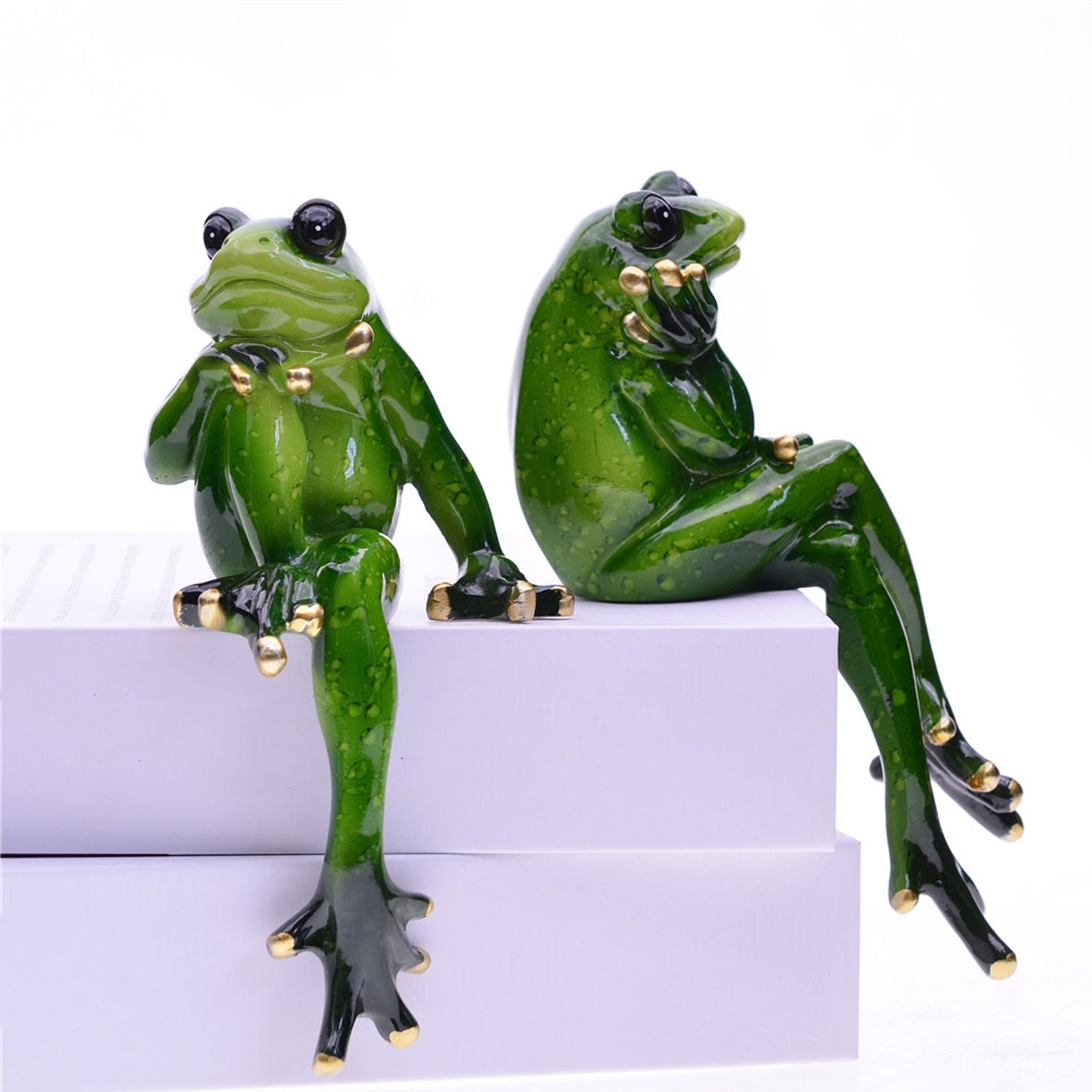 2 Pieces Frog Figurine Sculpture Ornament for Home Table