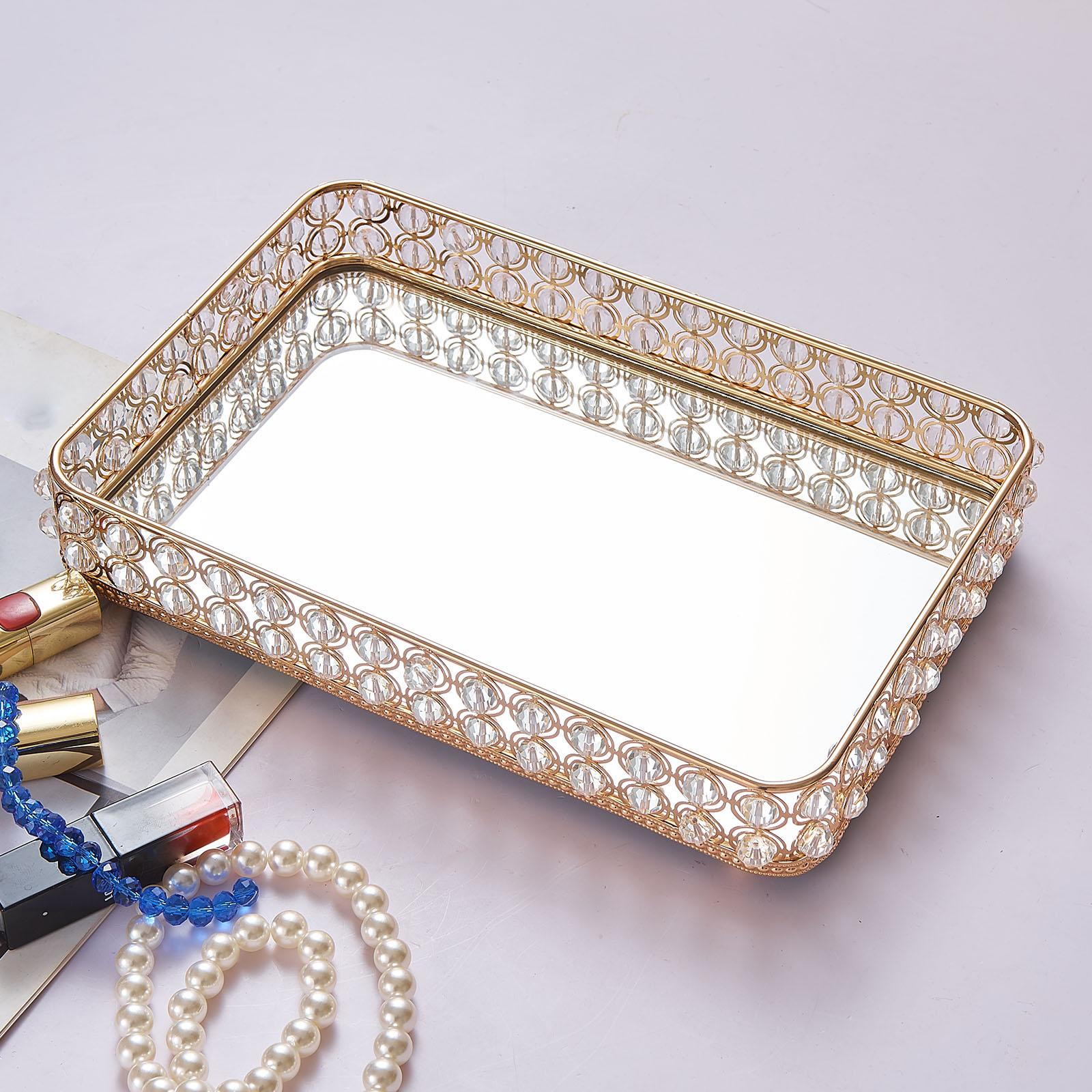 Mirrored Crystal Tray Rectangle Perfume Tray Bathroom Tray Decorative Tray