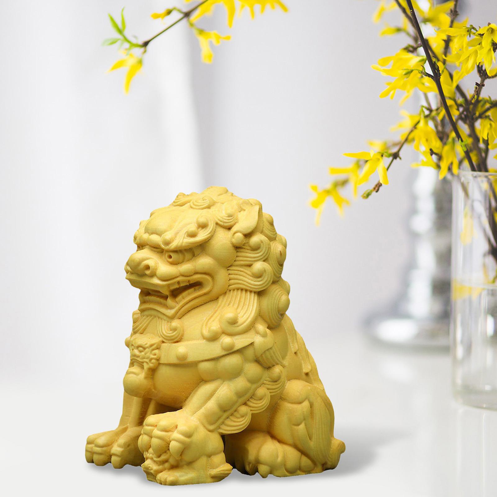 Lion Statue Wood Carving Miniatures Figurine for Living Room Desktop Porch StyleC