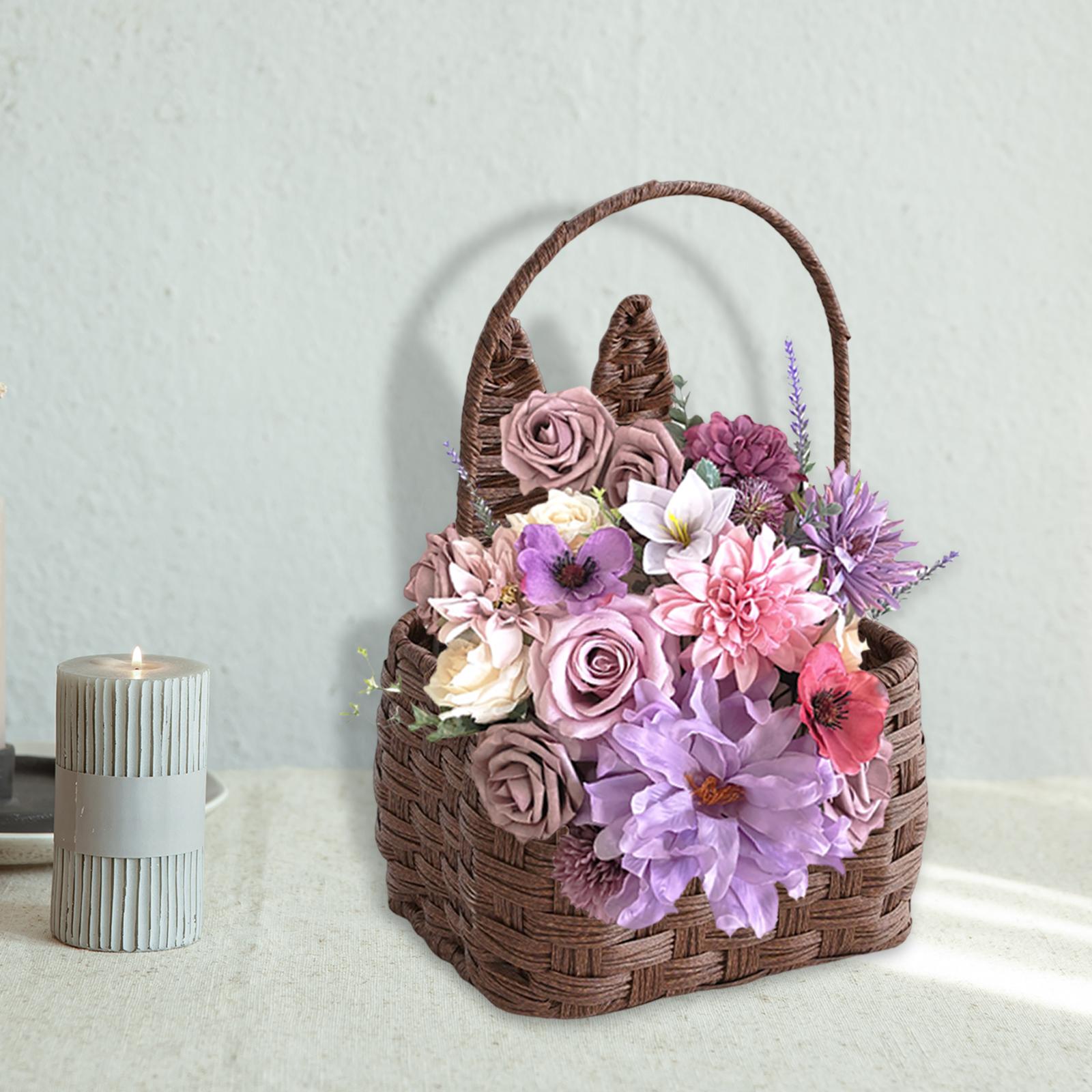 Cute Bunny Easter Basket for Family Home Wedding Garden Decoration dark brown