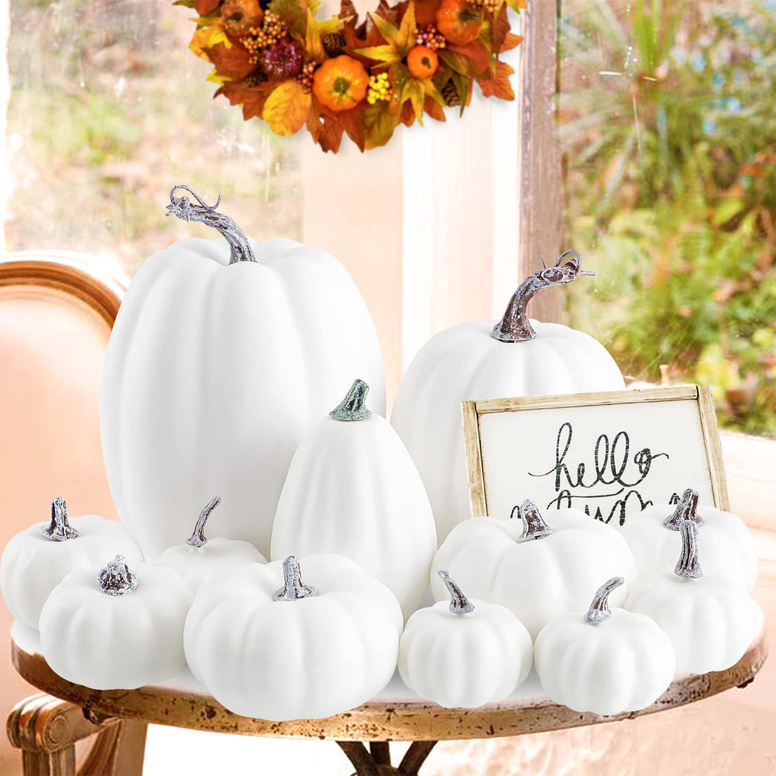 12x Vivid Artificial Pumpkins Fall Party Autumn Harvest Props Thanksgiving White