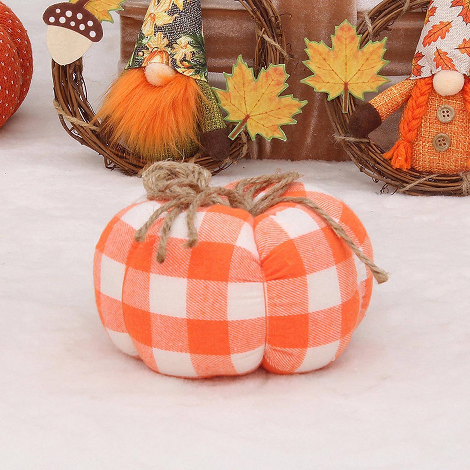 Plaid Fabric Pumpkin Thanksgiving Autumn Harvest for Home Fireplace Holiday 15cmx10cm