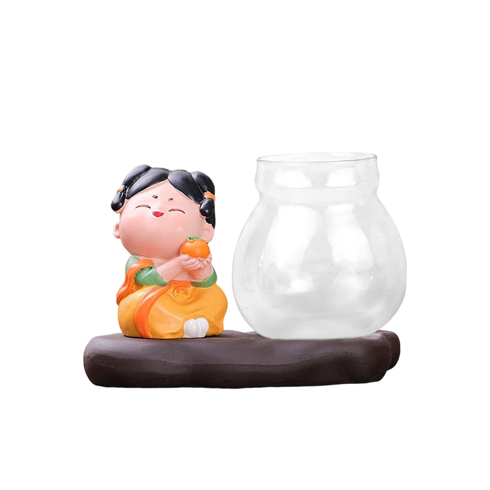 2x Creative Cute Tang Girl Hydroponics Vase with Resin Stand Planter Modern