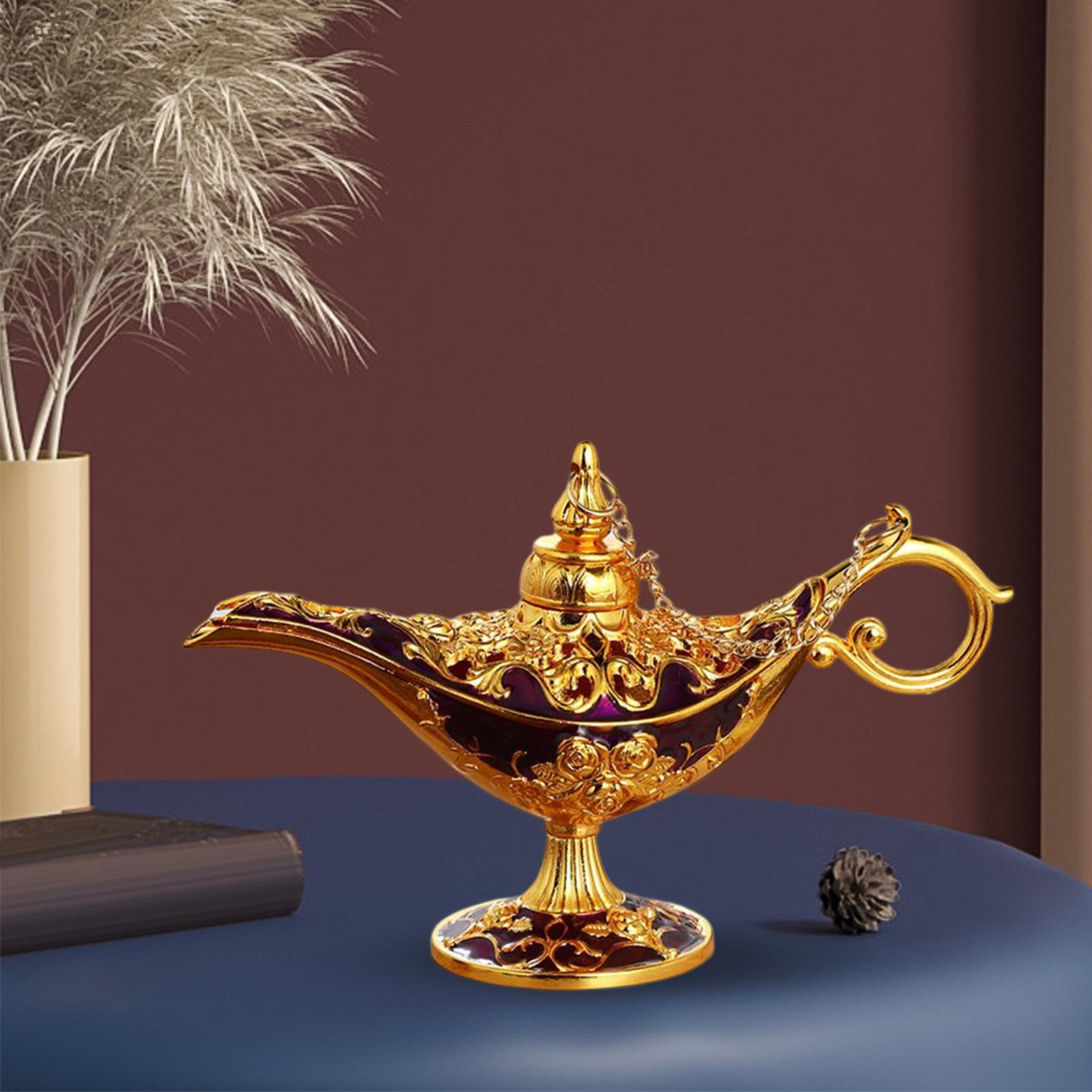 Statue Genie Lamp Washing Light Wedding Oil Lamp Metal Collection Decor Purple
