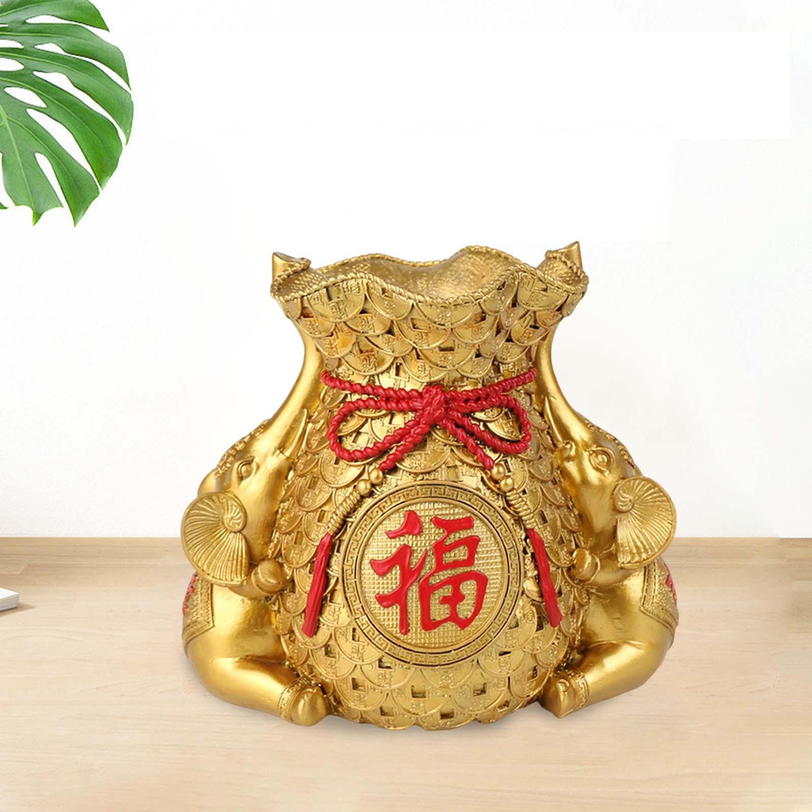 Resin Chinese Lucky Bag Blessing Bag Sculpture Desktop Ornament Exquisite Aureate Vase