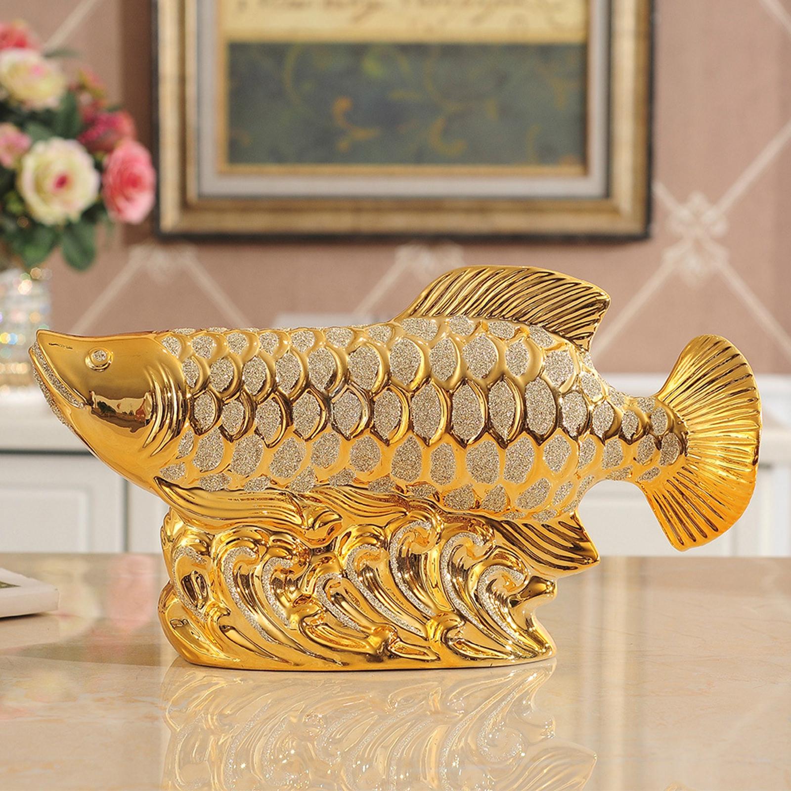Creative Fish Statue Ceramic Porcelain Figurine for Cabinet Bookshelf Decor S