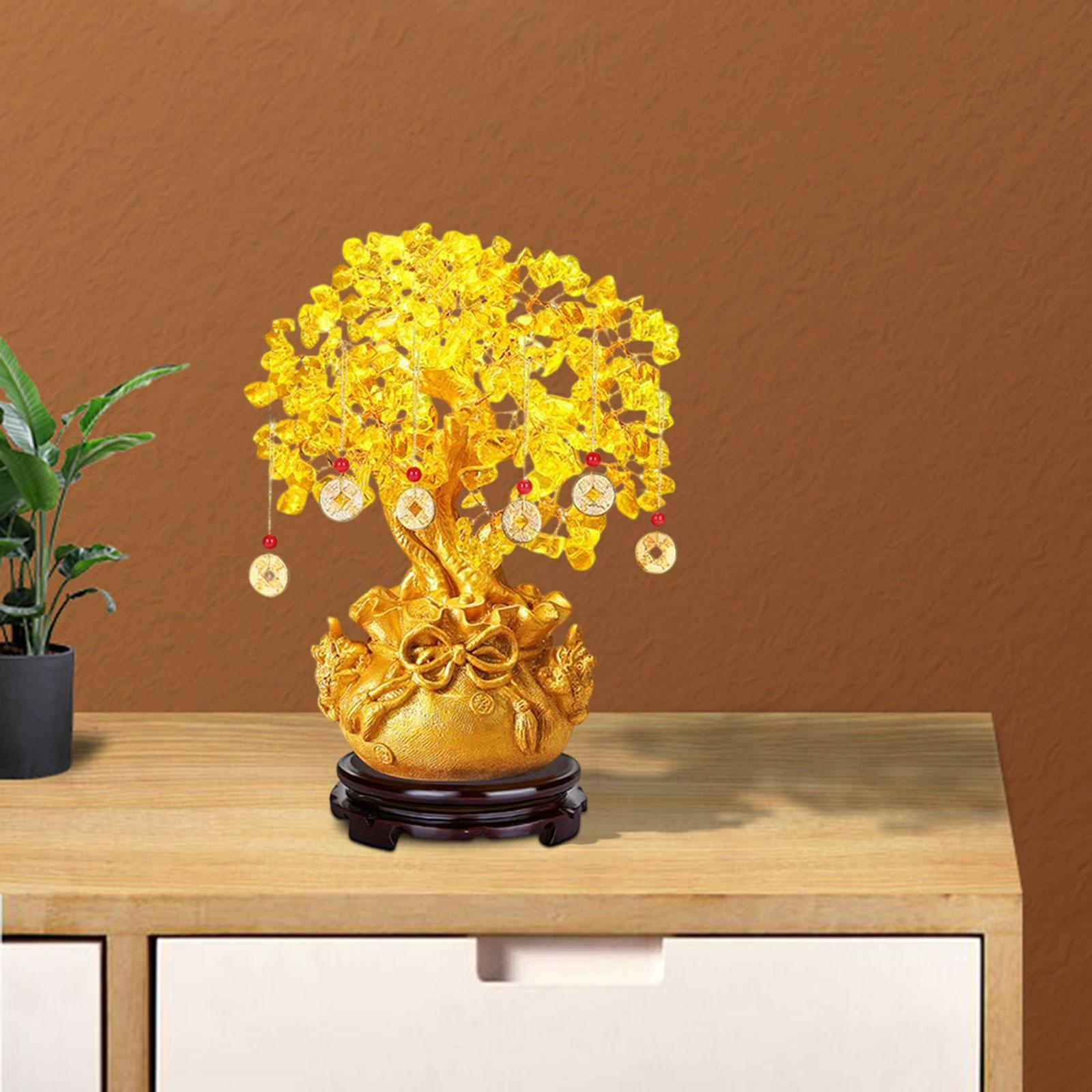 Chinese New Year Money Tree Potted Ornament Desktop Lucky for Shop Indoor Aureate 19cmx25cm