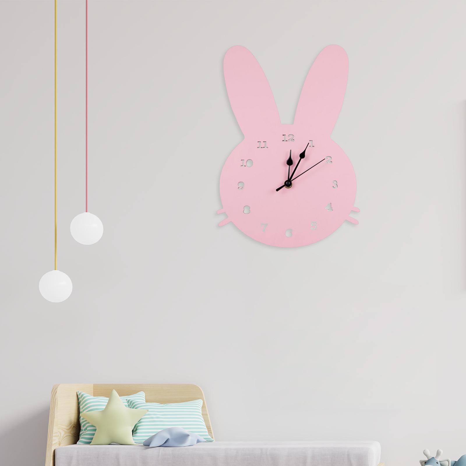 Unfinished Rabbit Wall Clock Bathroom Bedroom Kitchen Hanging Wooden Clocks Pink