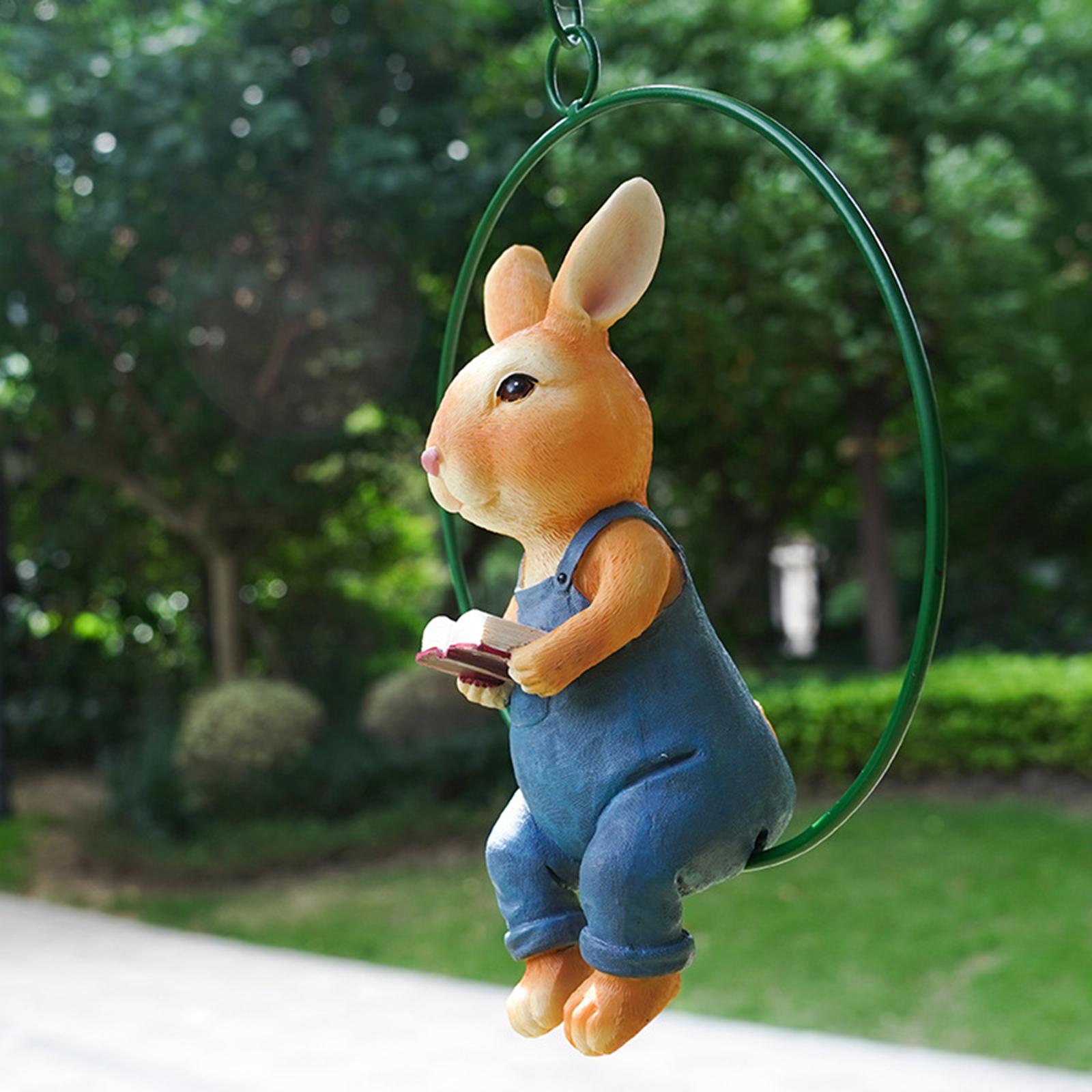 Resin Swing Rabbit Hanging Decoration Statue for Home Pathway Ornament