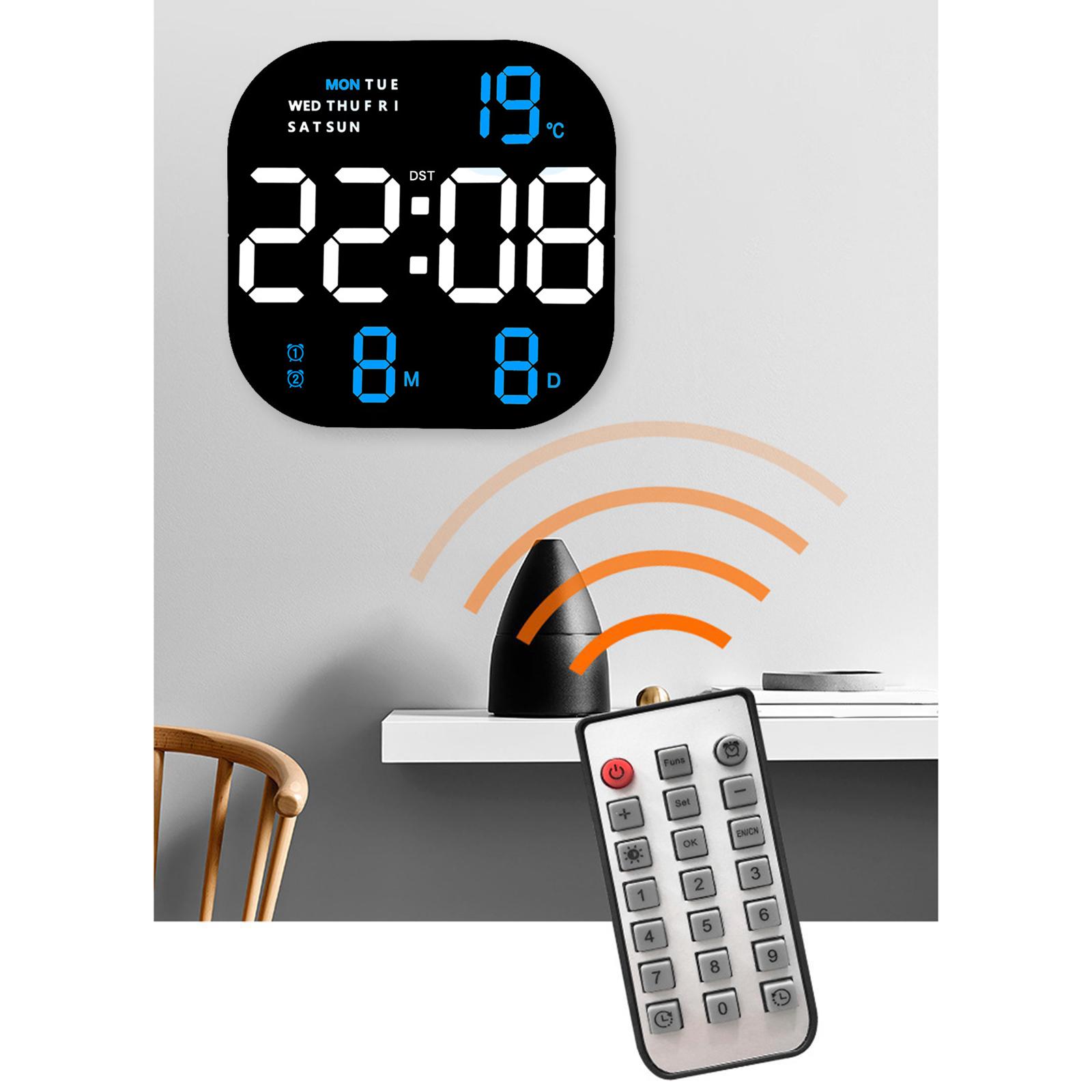 LED Desktop Alarm Clock Adjustable Brightness Digital Wall Clock for School Blue Display
