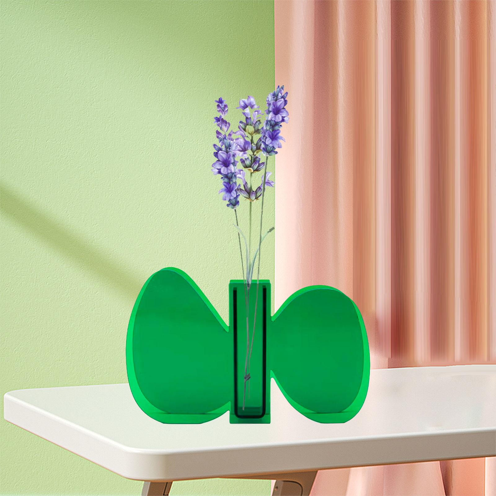 Modern Acrylic Clear Vase Contemporary Elegant Floral Vase for Living Room Green Leaf