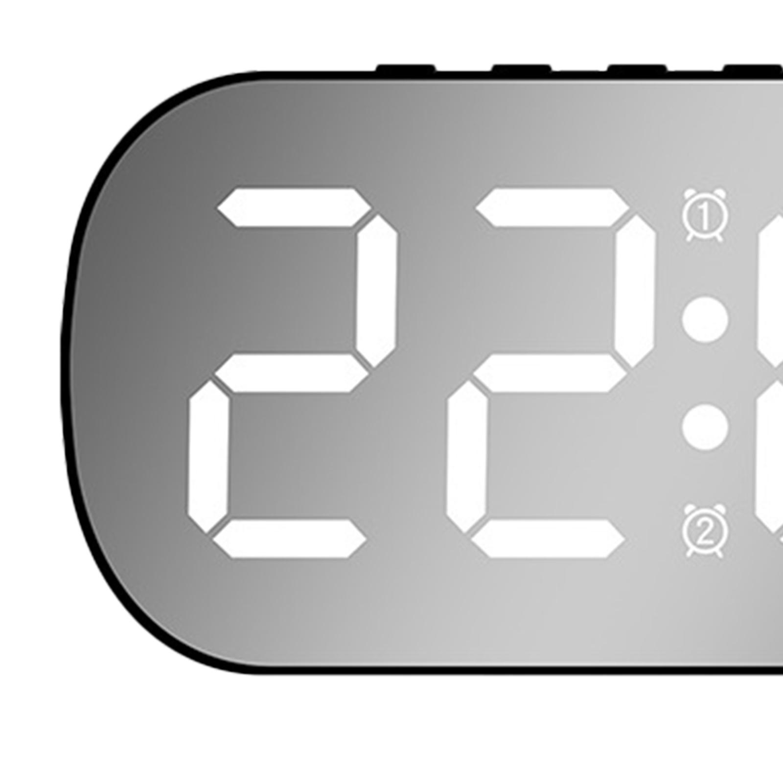Digital Alarm Clock Mirrored Large Display 5 Adjustable Brightness LED Clock Black White LED