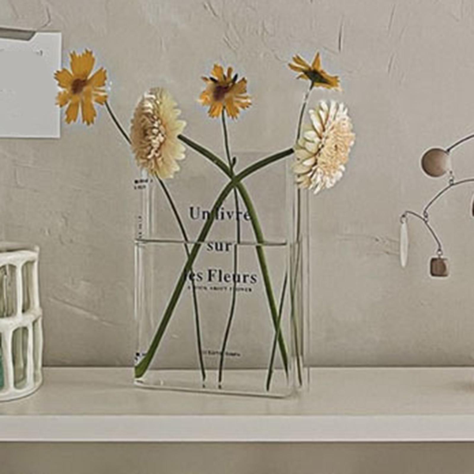 Book Vase Modern Flower Vase for Kitchen Bookshelf Bouquet Holder clear