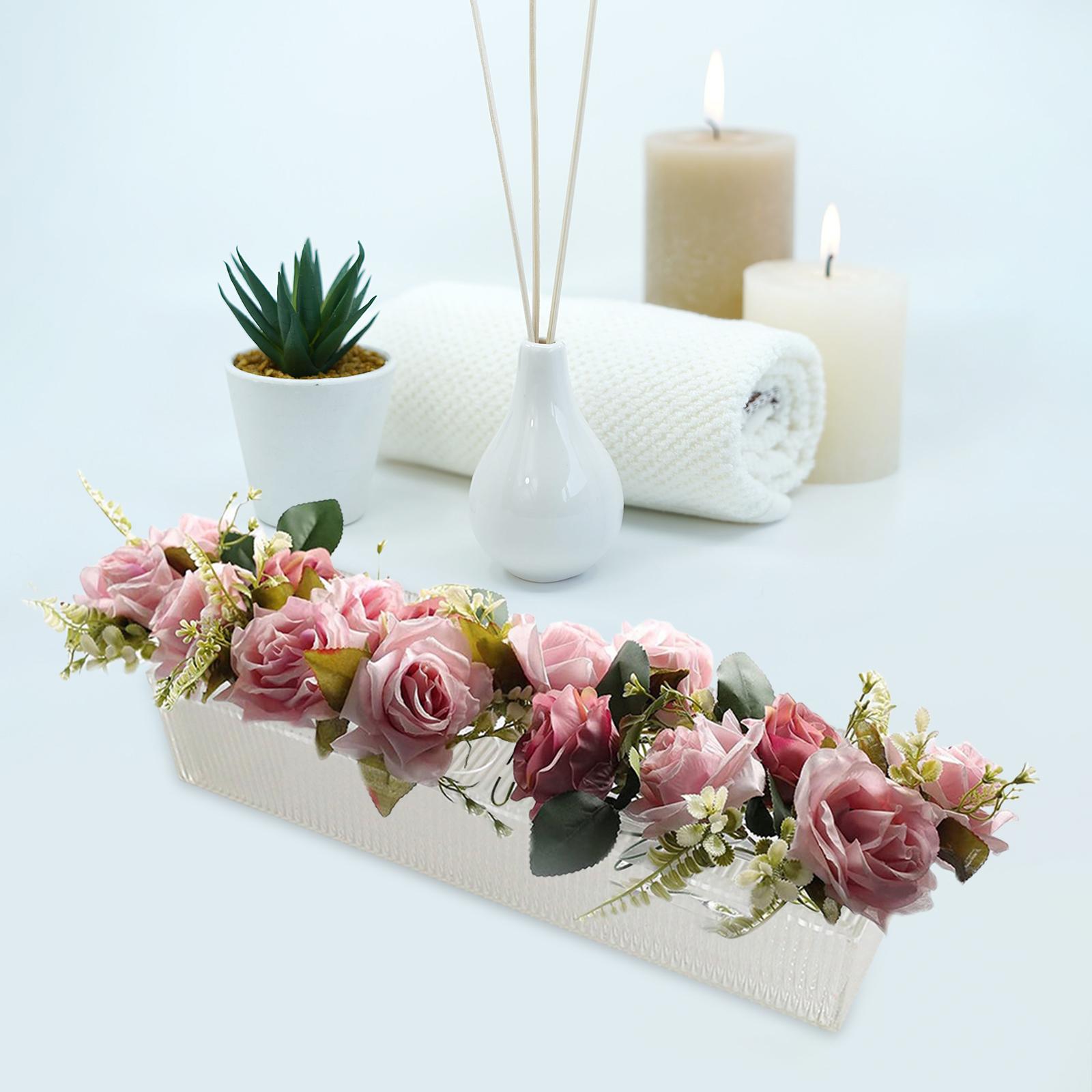 Acrylic Flower Vase Centerpiece Shelf Long Decorations with Vertical Stripes 30x10x6.5cm