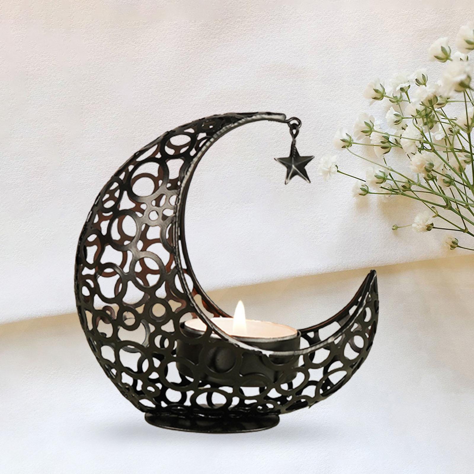 Metal Candlestick Eid Mubarak Mantel Party Livingroom Tealight Candle Holder Black