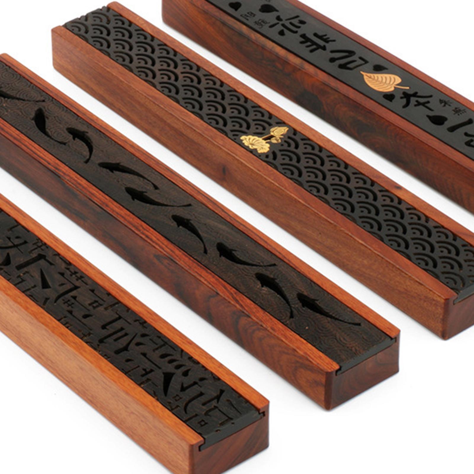 Wooden Incense Burner Holder Home Decor Office SPA Incense Stick Box Storage Letters Lid