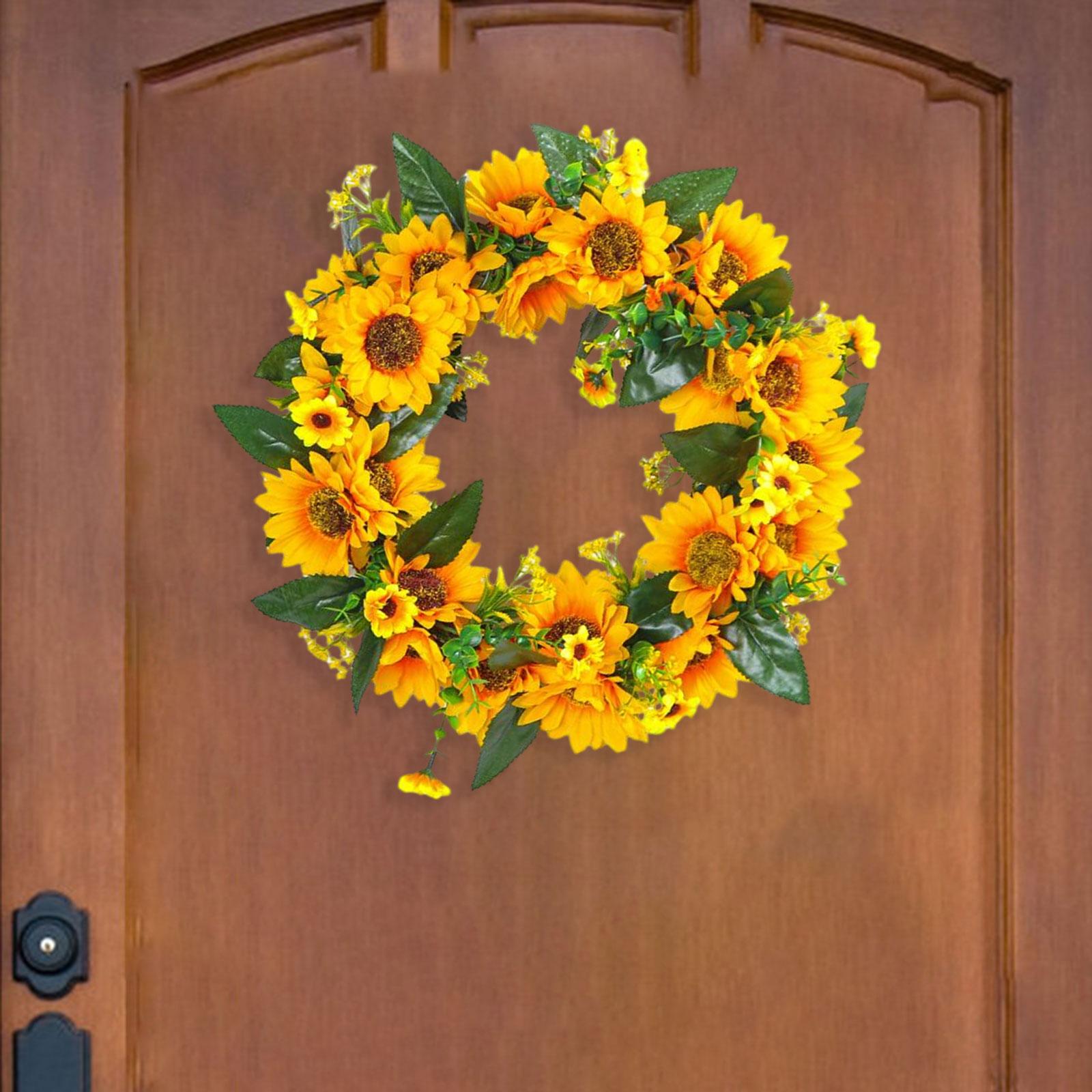 Sunflower Wreath Green Leaves Spring Summer Wreaths Artificial Flower Wreath