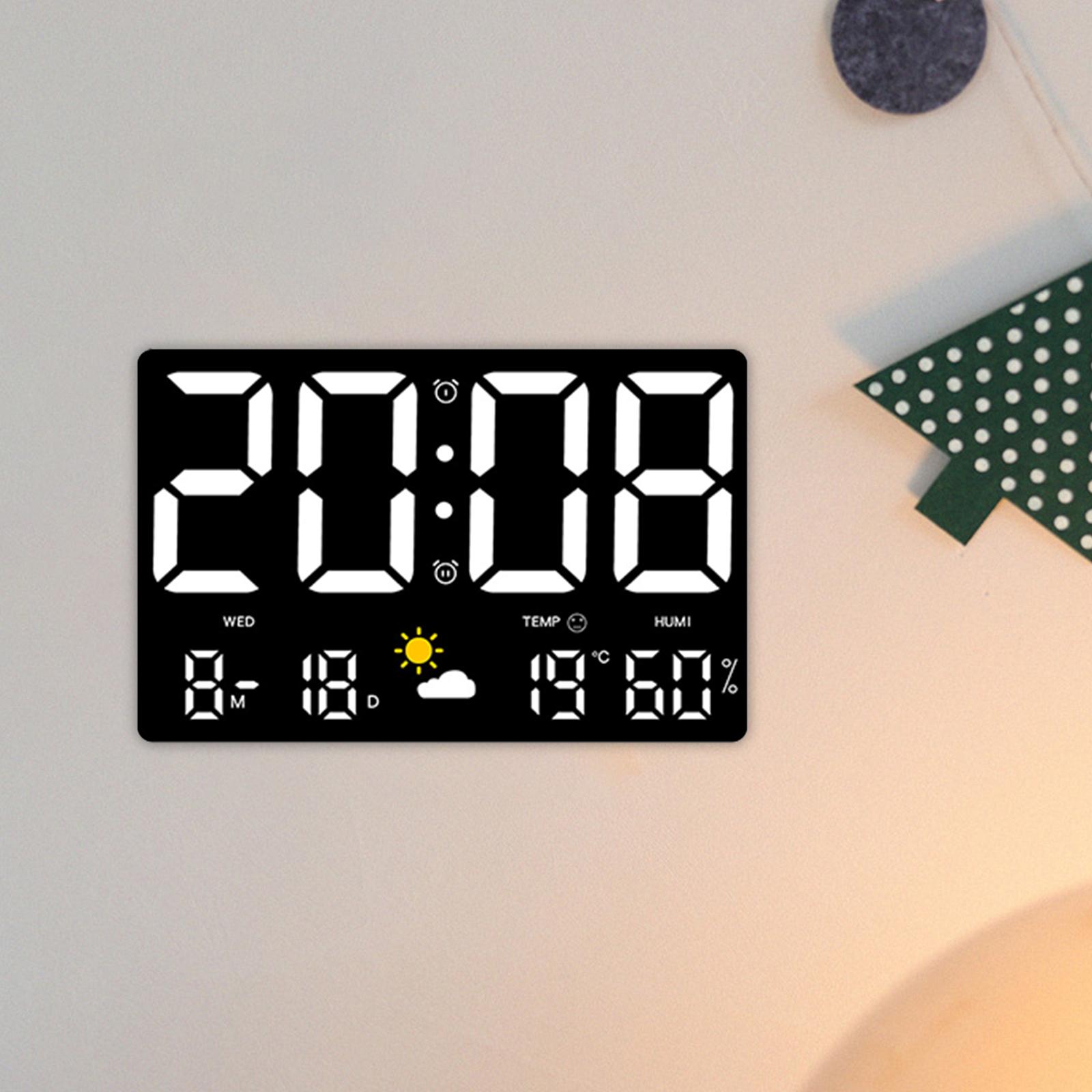 Digital Alarm Clock with Day and Date Calendar Clock for Studio Beside Hotel White LED