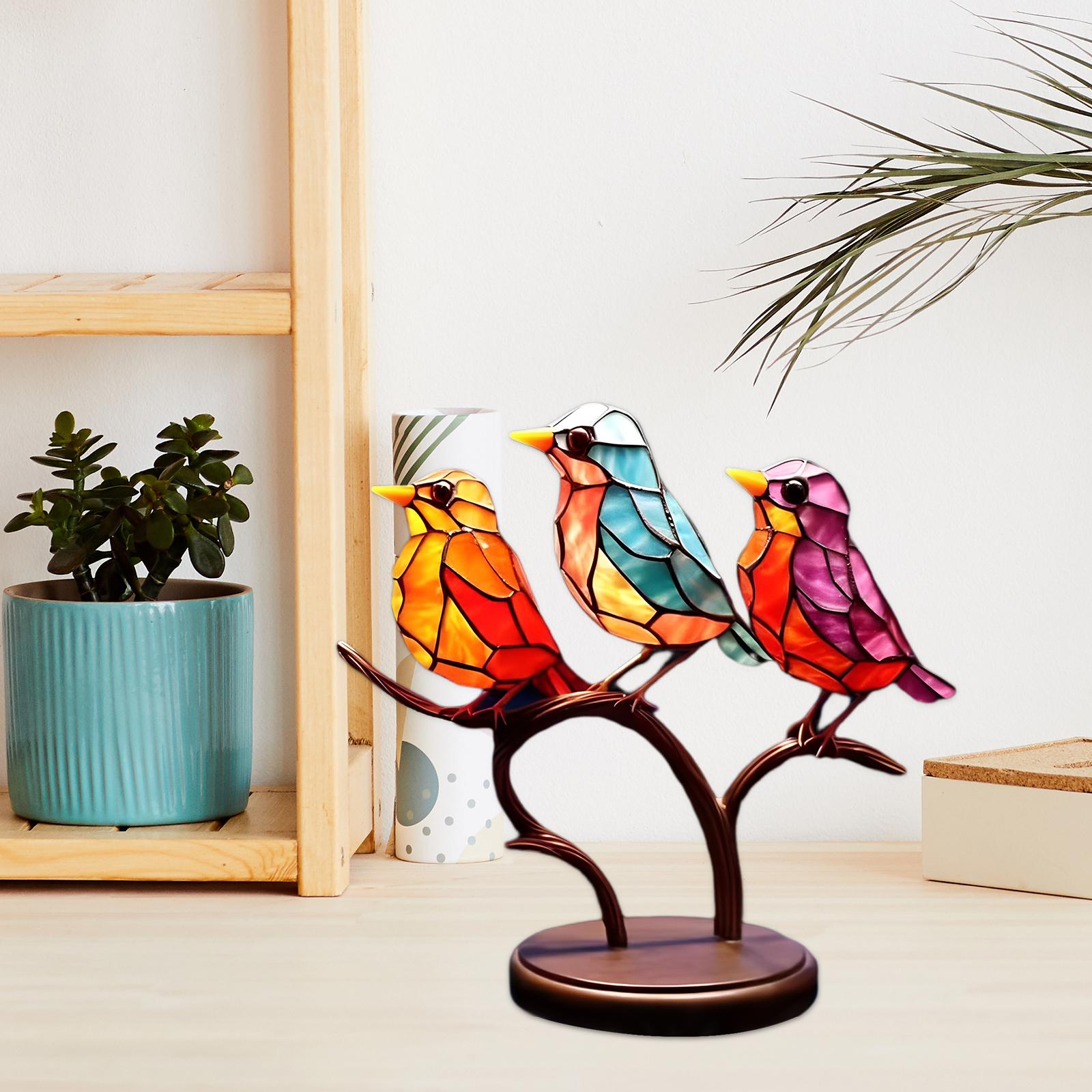 Acrylic Bird Statue Art Craft Micro Landscape Little Bird Figurine Three Birds