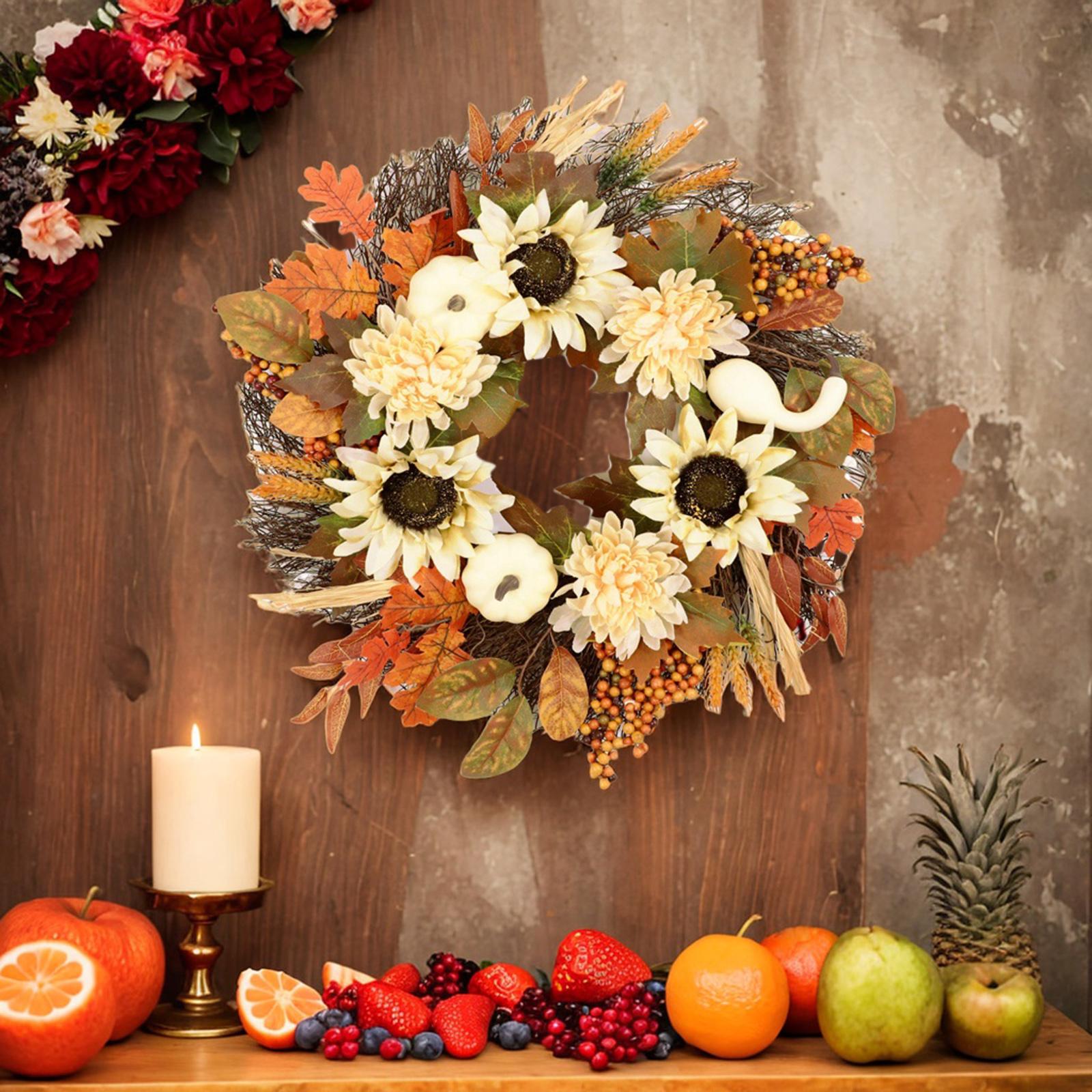 Fall Pumpkin Wreath Wall Thanksgiving Wreath for Wedding Ornament Restaurant 45cm